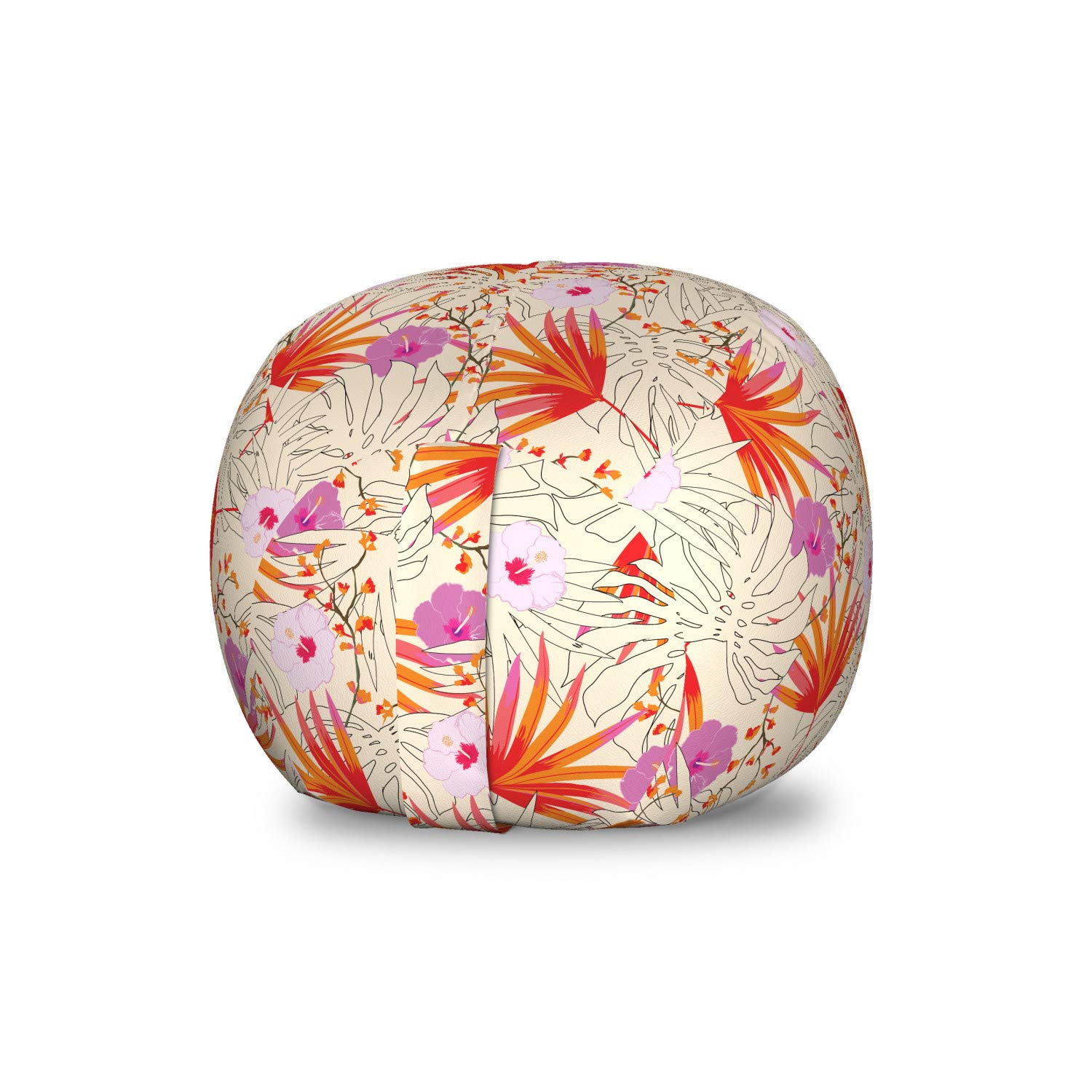 Ambesonne Forest Storage Toy Bag Chair - Abstract Exotic Leaves & Hibiscus Pattern, Washable Stuffed Animal Organizer, Small Multicolor Kids' Room Decor | Perfect for Nursery, Playroom & Bedroom Organization
