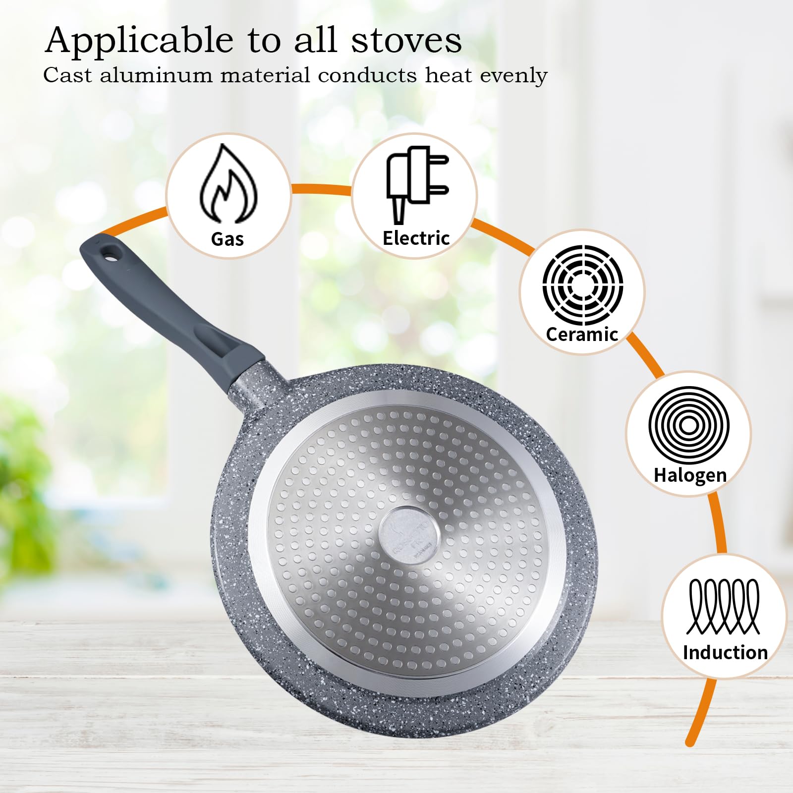 ACTIV CUISINE Non-Stick Crepe Pan - 11 Inch Ceramic Coating Pancake Skillet for Easy Flipping | PFOA-Free, Ashley Grey | Perfect for Breakfast, French Crepes & Home Cooking