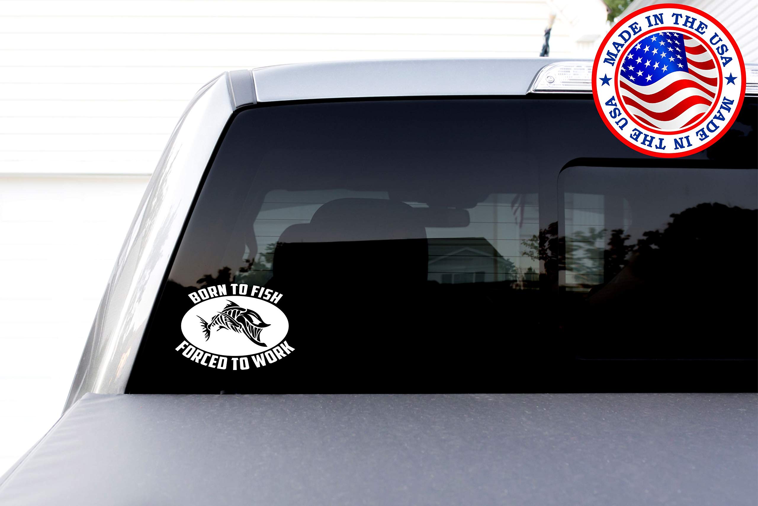 Born to Fish Forced to Work - 6x4 Inch White Car Decal Sticker for Cars, Trucks, Vans, Walls & Laptops - Perfect for Fishing Enthusiasts & Outdoor Lovers