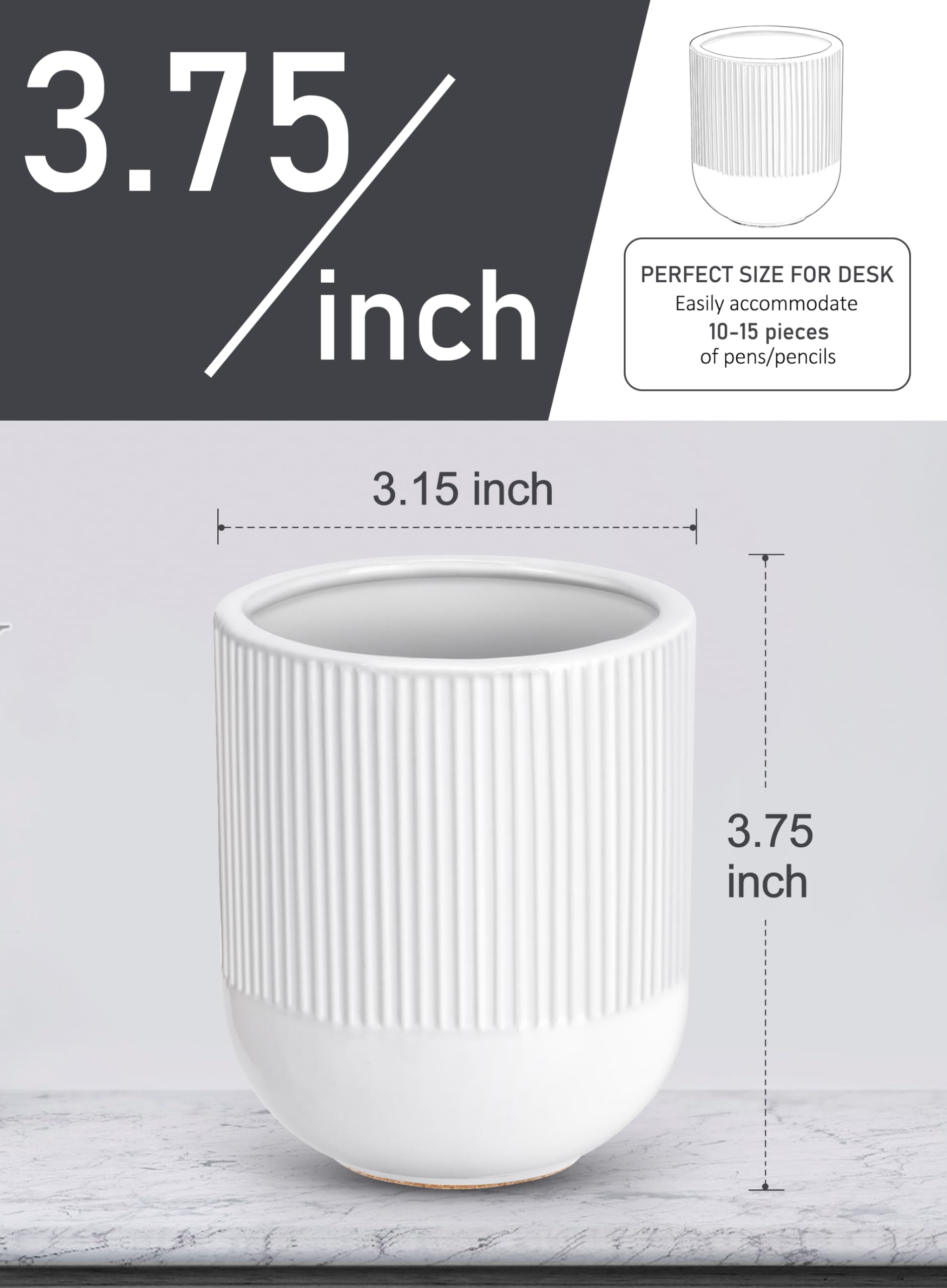 Aesthetic Ceramic Pen Holder for Desk - Modern Pencil Cup Organizer | Cute Office Desk Accessories & Decor for Women, Students, Work & Home Use
