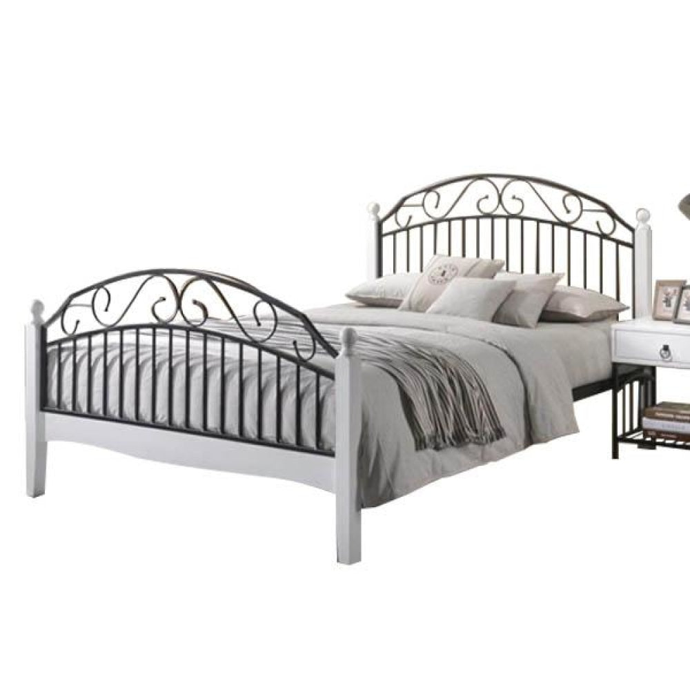 Ashley King Size Bed Frame - Black Metal Platform Bed with White Finish | Sturdy & Modern Design for Bedroom, Guest Room, or Master Suite
