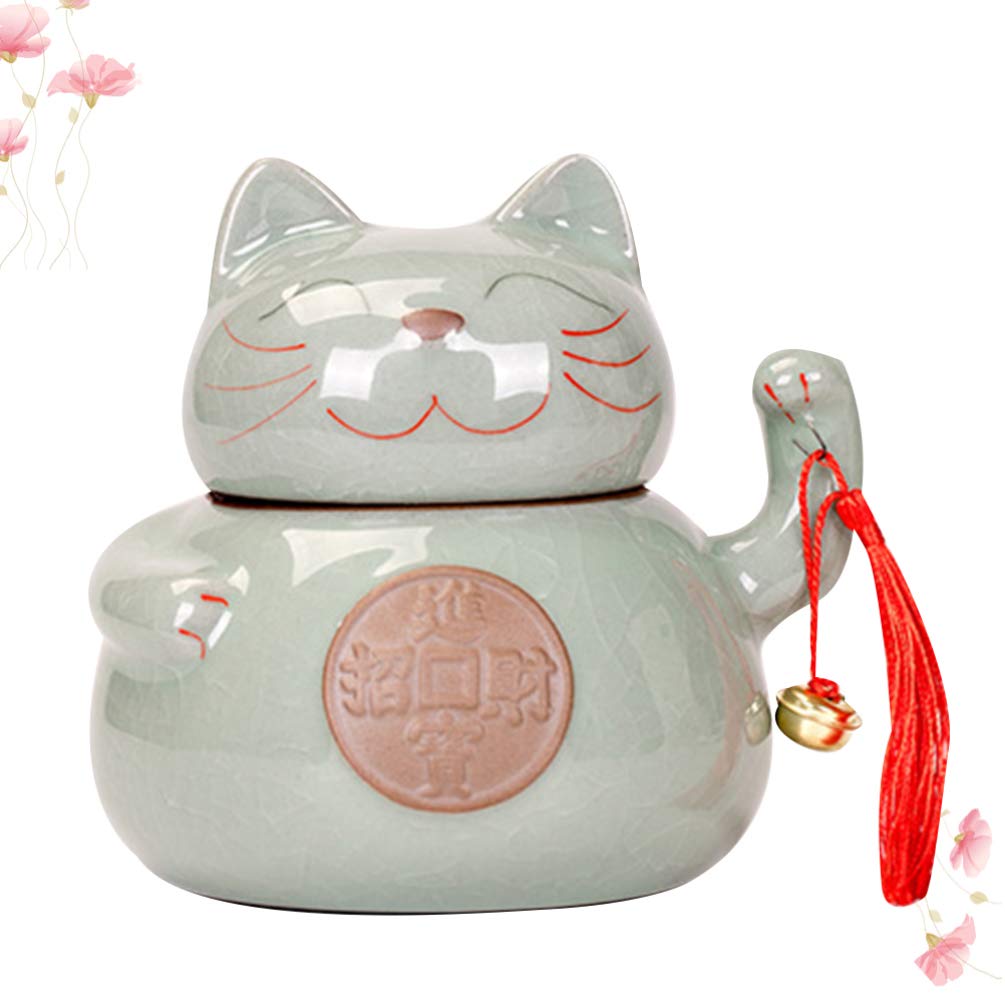 FOMIYES Maneki-Neko Ceramic Tea Storage Jar with Lid - Decorative Porcelain Canister for Loose Tea, Spices, Jewelry & Makeup | Perfect for Kitchen, Bathroom & Home Decor