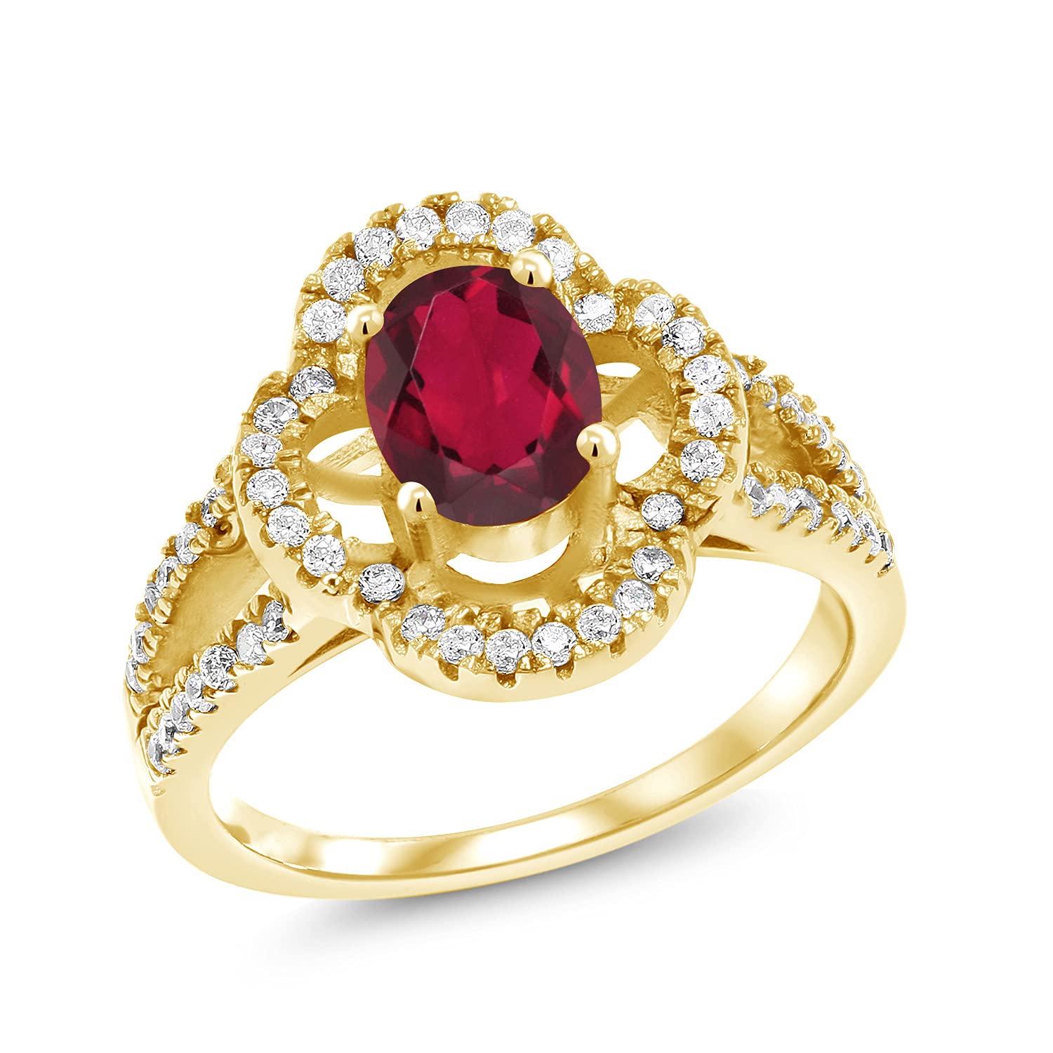 1.67 Ct Oval Red Mystic Topaz 18K Gold Plated Silver Ring for Women - Elegant Gemstone Jewelry for Engagement, Anniversary & Special Occasions