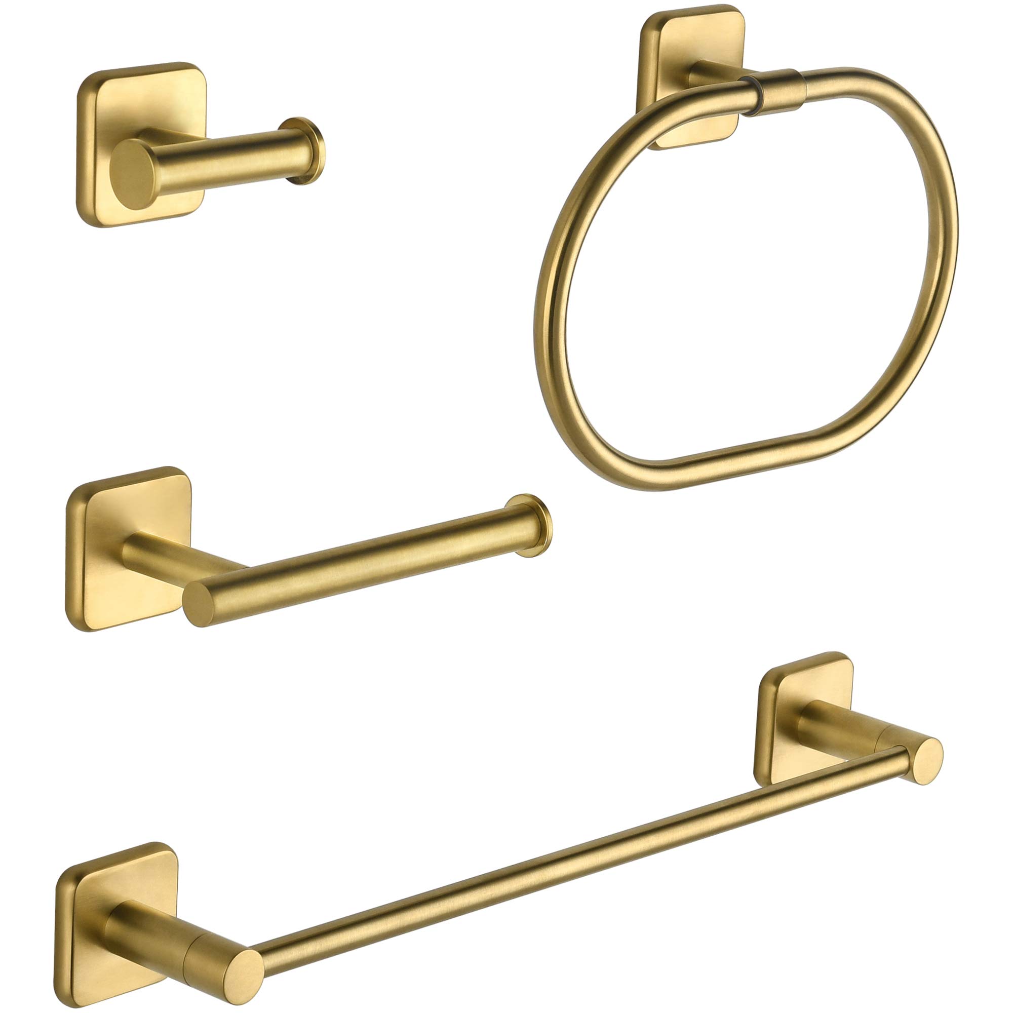 Premium SUS 304 Stainless Steel 4-Piece Bathroom Hardware Set - Brushed Gold Wall Mounted Towel Bar & Accessories | Modern Bathroom Organization & Spa-Style Luxury Decor