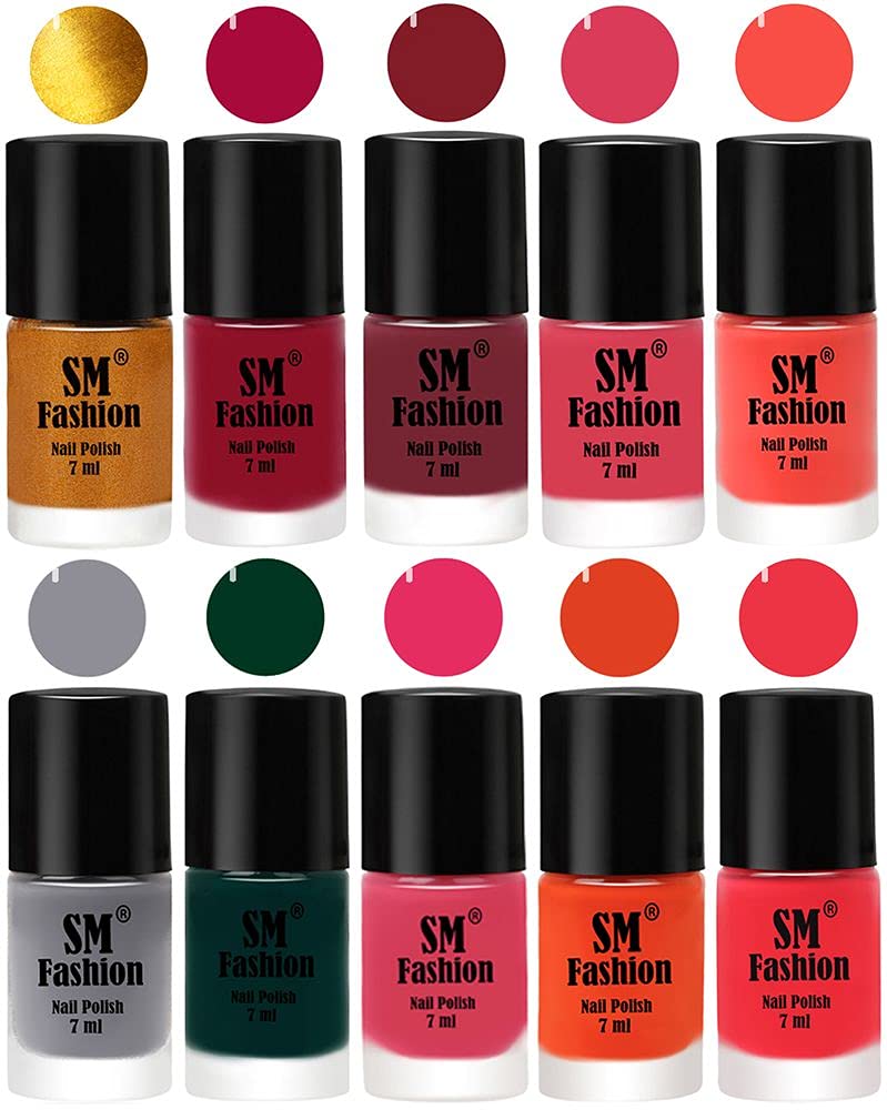 SM FASHION® Premium Nail Polish Set - 10 Colors Long Lasting Glossy Nail Paint (7ml Each) for Manicure, Pedicure & Nail Art - Perfect for Parties, Weddings & Daily Wear