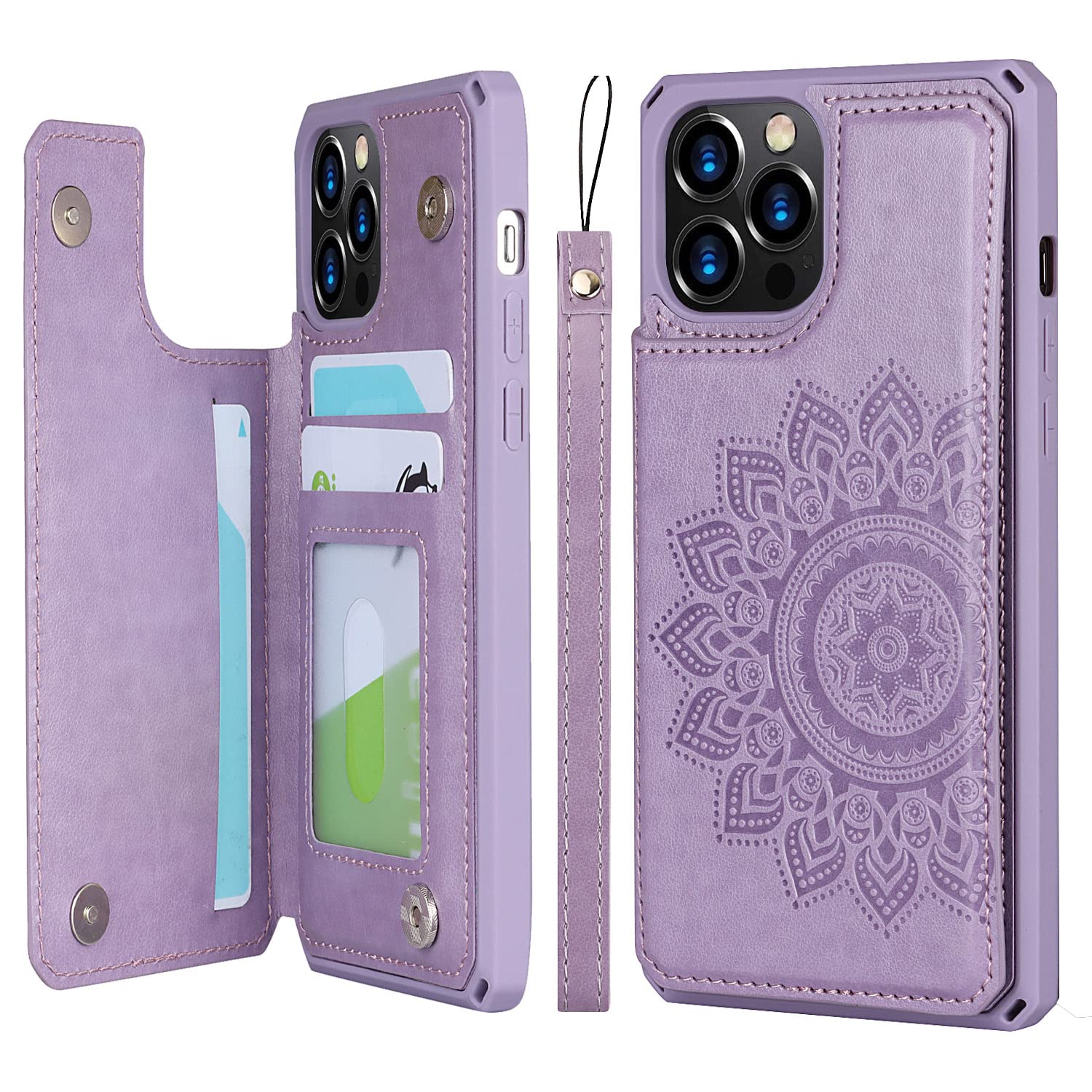 Premium Leather iPhone 12 Case with Card Holder & Stand - Shockproof Wallet Phone Case for iPhone 12/12 Pro (Purple) - Perfect for Work, Travel & Everyday Protection
