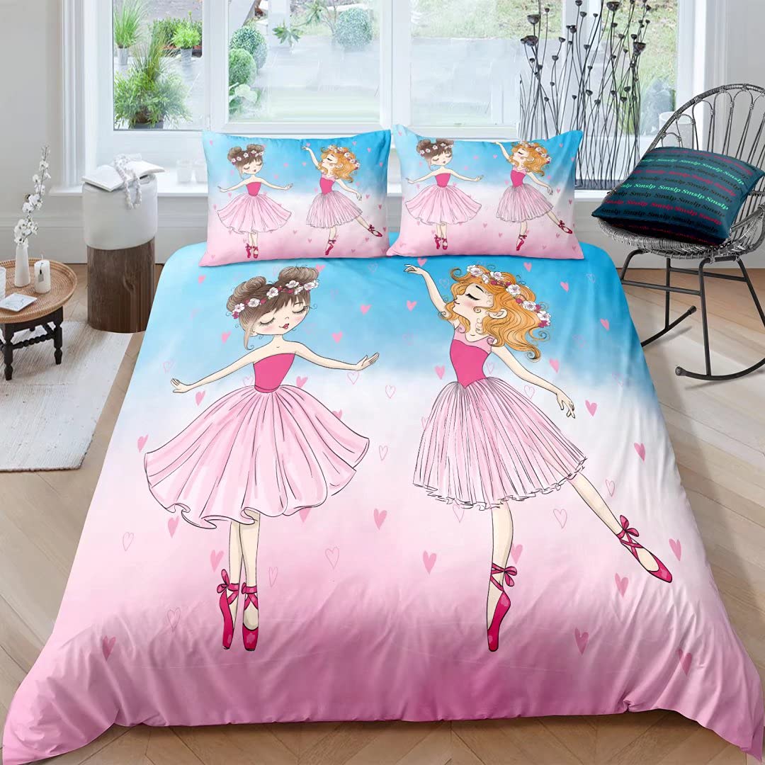 Pink Ballerina Duvet Cover Set Twin Size - Ballet Dancer in Pink Tutu Bedding Set for Girls - Soft Microfiber Princess Comforter Cover with 1 Duvet Cover & 2 Pillowcases - Perfect for Kids Room, Toddler Bedroom & Ballet Theme Decor
