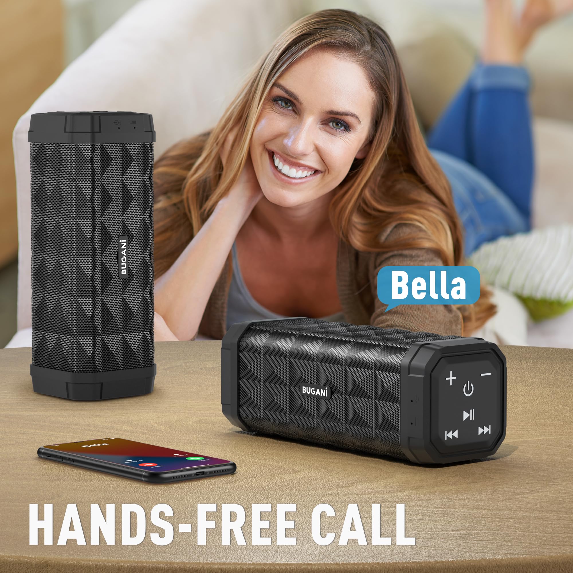 BUGANI Bluetooth Speakers - Portable Wireless Speakers with True Wireless Stereo (TWS) Pairing, Loud Stereo Sound, IPX5 Waterproof, Built-in Mic, 24H Playtime, USB-C Charging - Perfect for Outdoor Travel, Beach, Camping, Pool Parties & Home Use (2 Pack)