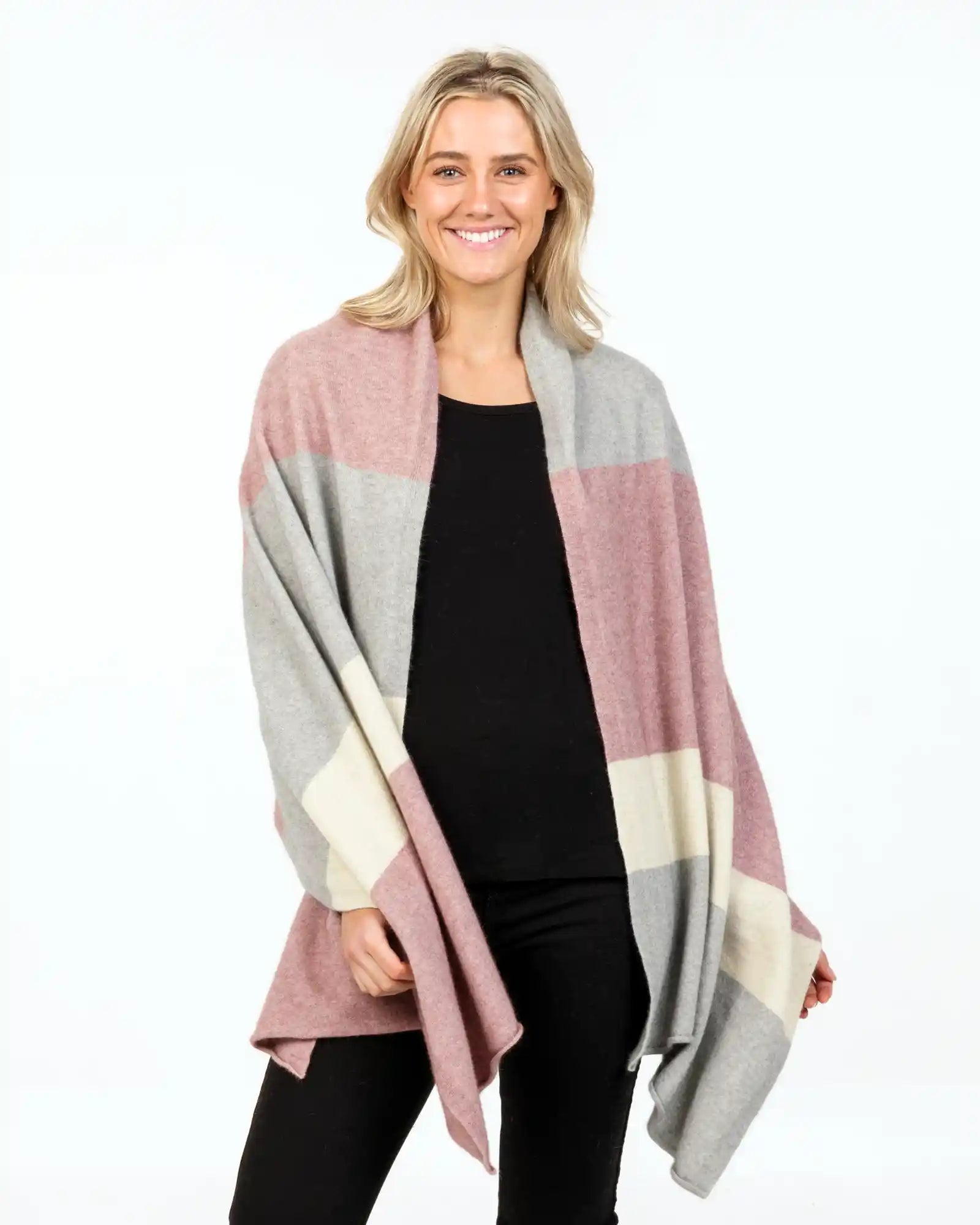 Lily Stripe Women's Travel Wrap Scarf - Soft Possum Merino Wool Blend Shawl for Airplane, Office & Outdoor Use - NE815