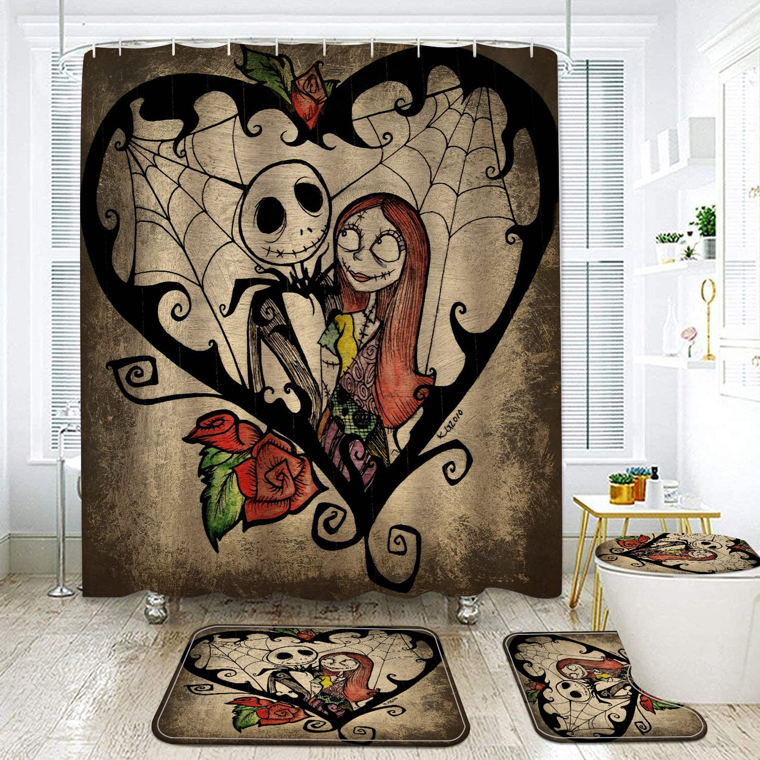 NEWSUYAA Halloween Shower Curtain Set with Non-Slip Bath Rugs & 12 Hooks - Waterproof Bathtub Decor for Spooky Bathroom Makeover | Perfect for Halloween Party Decorations & Themed Bathroom Accessories