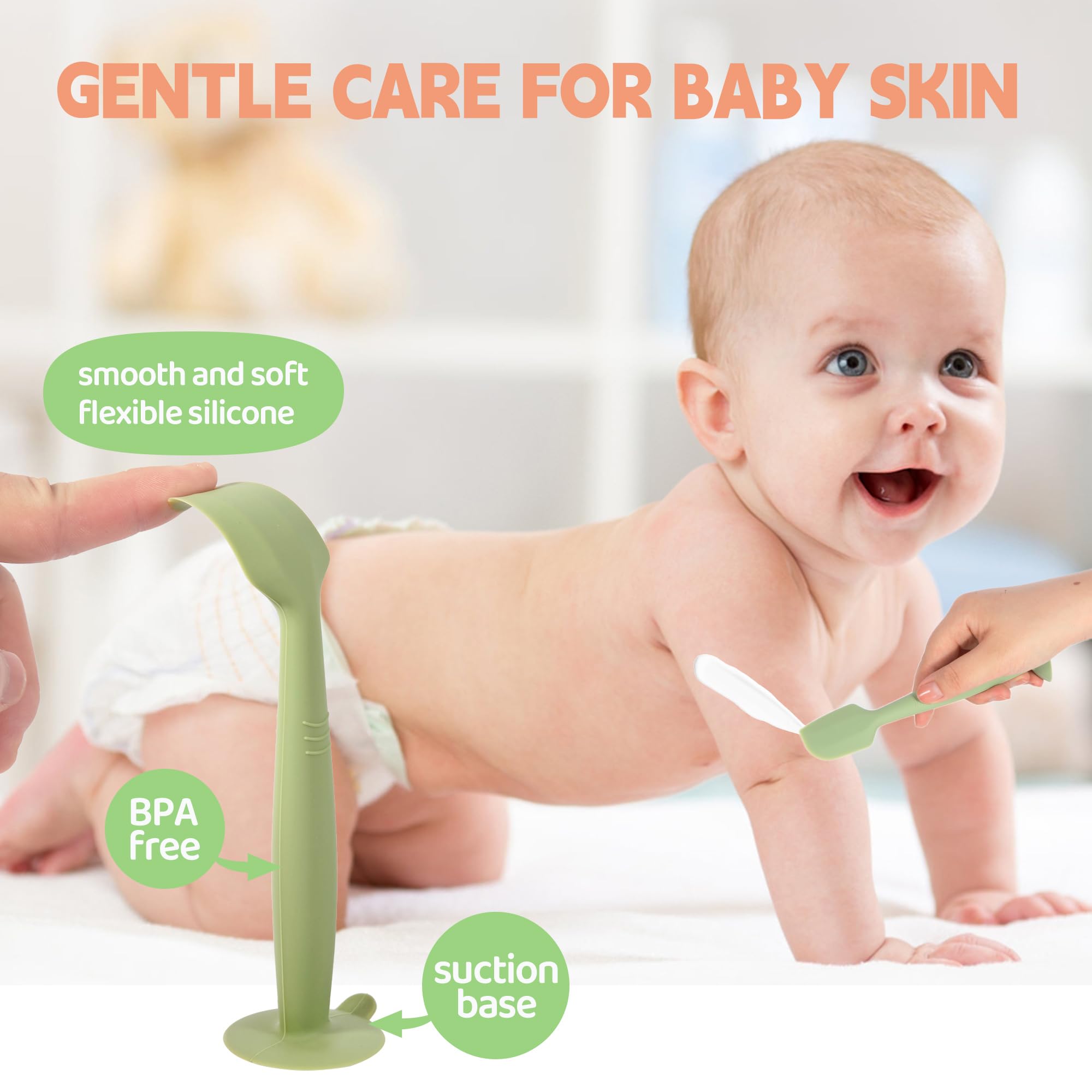 **3-Pack Soft Silicone Baby Diaper Cream Spatula - Butt Paste Applicator with Suction Base for Diaper Rash Care | Ideal for Newborns & Toddlers | Mess-Free Diaper Changing Essential**