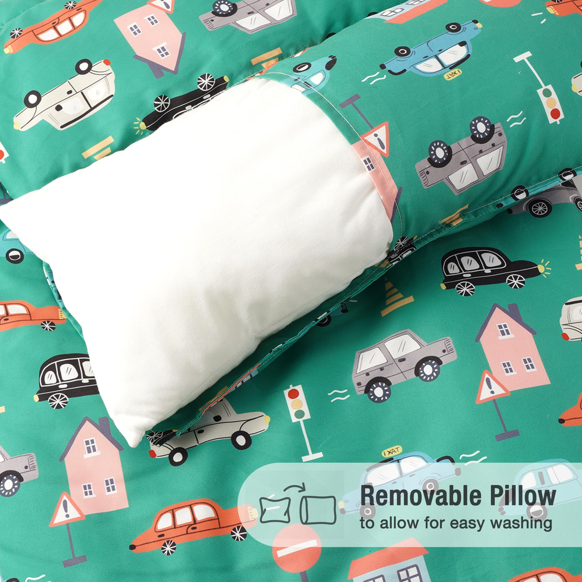Bunnikins & Clover Toddler Nap Mat with Removable Pillow - Soft Cotton Preschool Nap Mats for Kindergarten, Machine Washable Kids Sleeping Pad for Daycare, Travel & Camping - Perfect for Naptime, Sleepovers and Outdoor Adventures