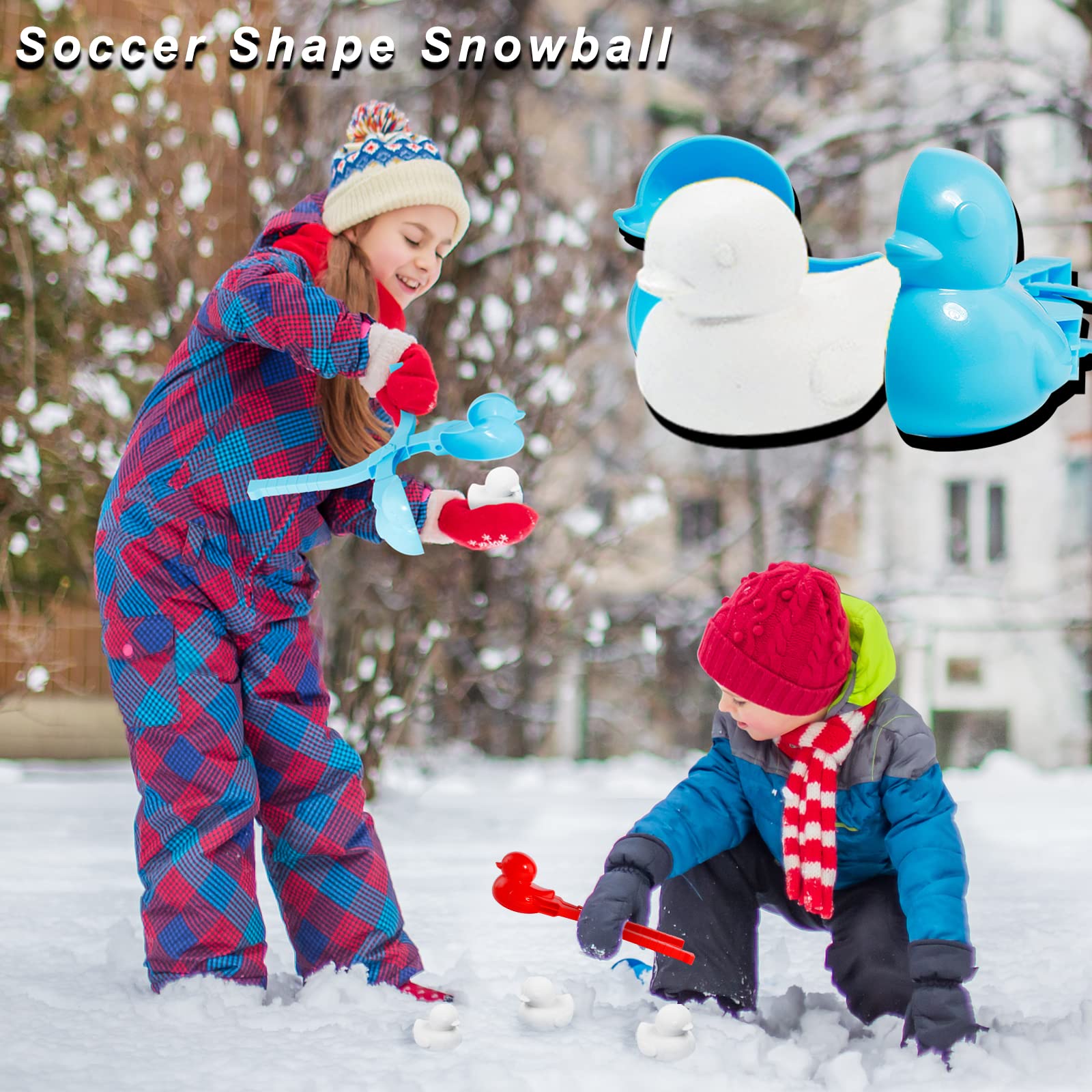 Duck Snowball Maker Toy - 4 Pack Cartoon Duck Snowball Clips for Kids Outdoor Winter Play, Snowball Fights & Snow Sand Molds - Fun Snow Day Activities & Winter Sports Games