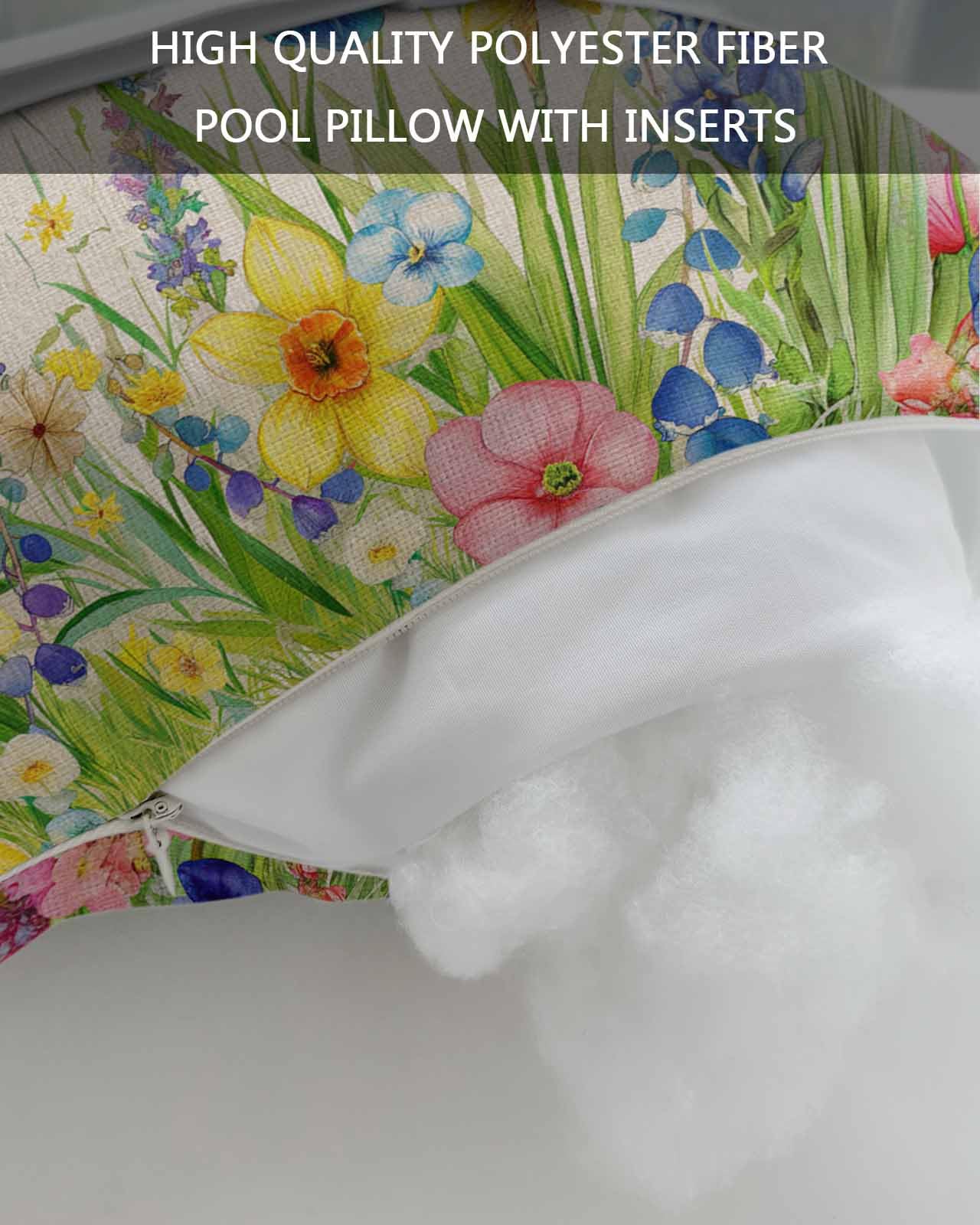 Outdoor Lumbar Pillow Set of 1 - Waterproof Spring Floral Beach Headrest Cushion with Inserts - Farmhouse Birds Summer Botanical Throw Pillow for Patio Furniture (11