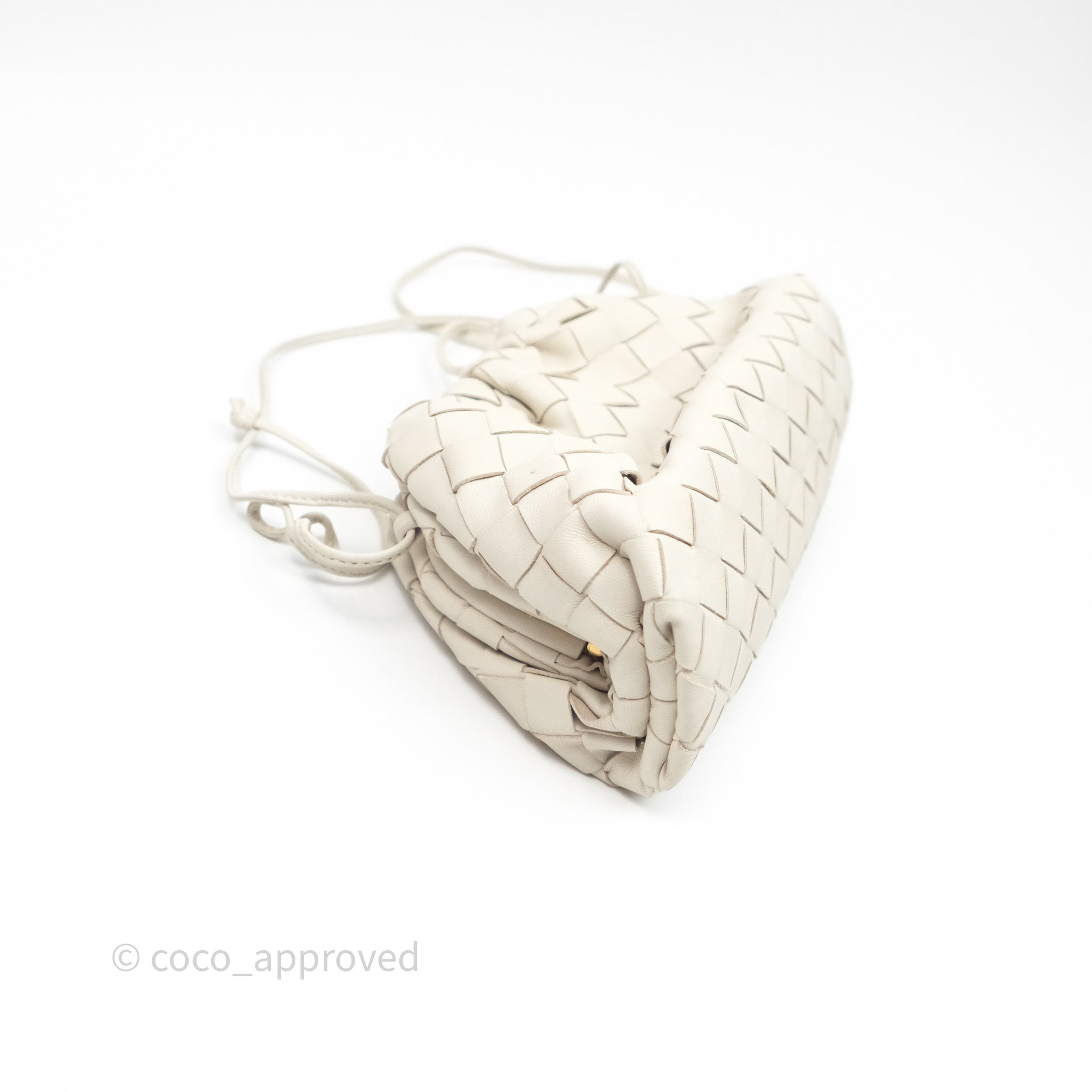 Bottega Veneta Mini Pouch in Chalk Intrecciato Calfskin Leather - Elegant Crossbody Bag for Women, Perfect for Date Night & Evening Events