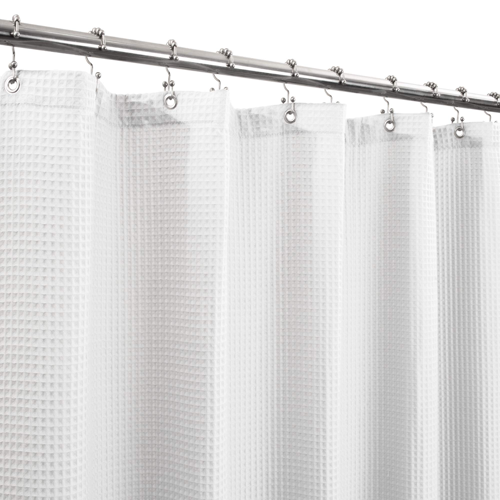 Barossa Design Cotton Blend Shower Curtain - Honeycomb Waffle Weave, Soft & Luxurious Hotel Spa Quality, Machine Washable, White, 72 x 72 Inches - Perfect for Bathroom Decor & Modern Home Spa Experience
