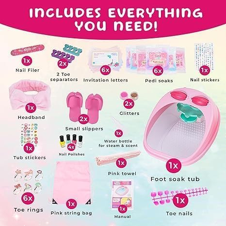 Ultimate Spa Pedicure Set for Girls - All-in-One Foot Care Kit with Nail Polish, Stickers & Accessories | Perfect Gift for Kids & Teens | At-Home Spa Day & Birthday Party Fun