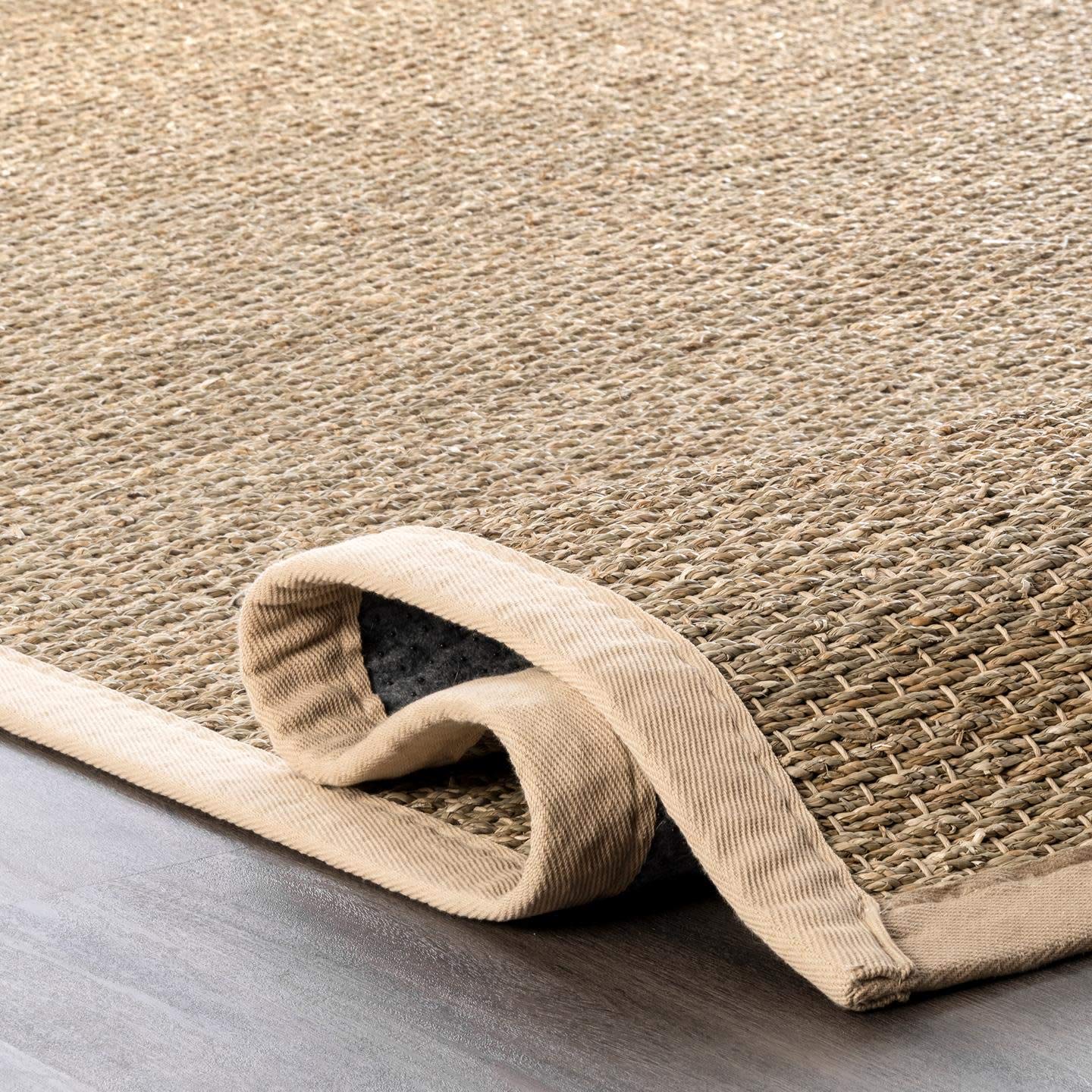 nuLOOM Elijah Seagrass Area Rug 5x8 ft - Natural Beige Basketweave Farmhouse Rug with Cotton Border | Perfect for Bedroom, Living Room, Dining Room, Office & Entryway | Eco-Friendly Natural Fiber Rug for Home Decor