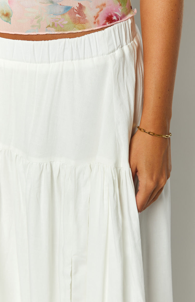 Elegant Cade White Maxi Skirt for Women - Flowy Boho Summer Skirt with Pockets | Perfect for Beach, Vacation, and Casual Outings