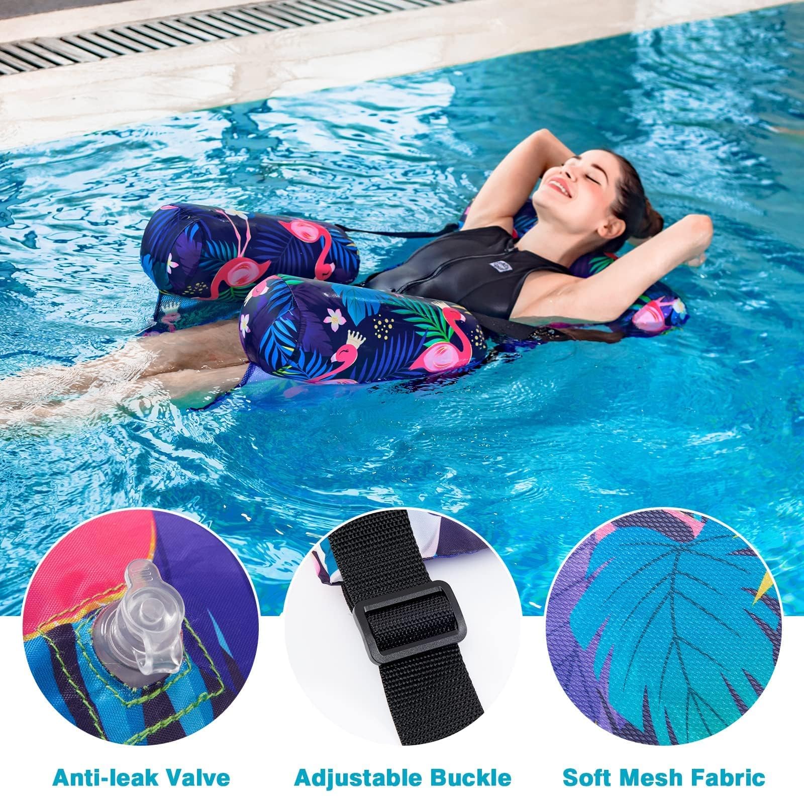 WERNNSAI Inflatable Pool Float Chair for Adults - 2 Pack Adjustable Fabric Hammock Floating Lounge Chairs for Swimming, Beach, Lake, Pool Party, Summer Relaxation | Perfect for Backyard, Vacation & Water Recreation