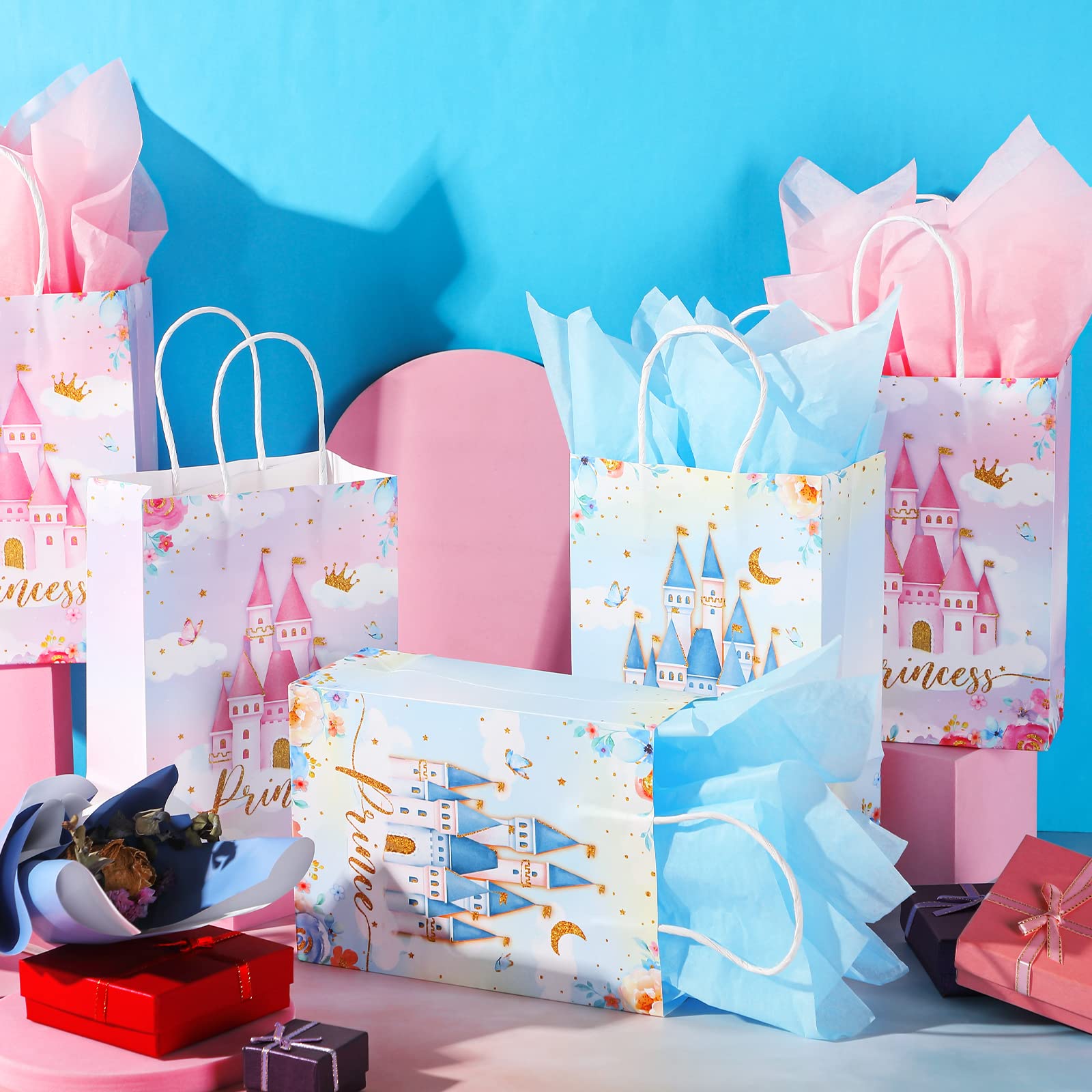 16-Piece Princess & Prince Party Favor Bags - Elegant Goodie Gift Candy Bags for Birthday, Baby Shower, Royal Themed Parties - Perfect for Kids' Celebrations, Gender Reveals & Fairy Tale Events
