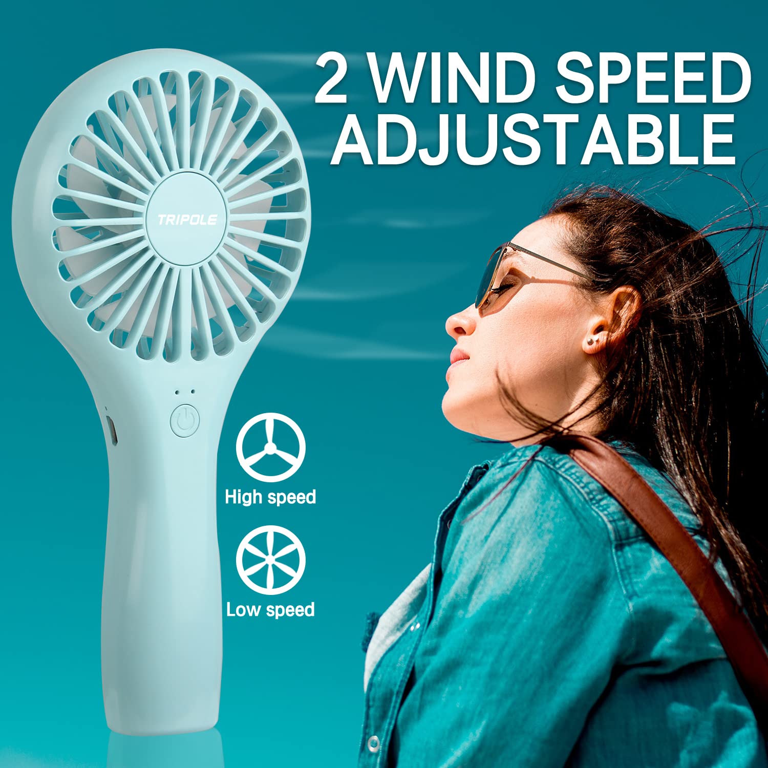 TriPole Mini Handheld Fan - Portable Rechargeable Fan for Kids & Girls - Perfect for Travel & Outdoors