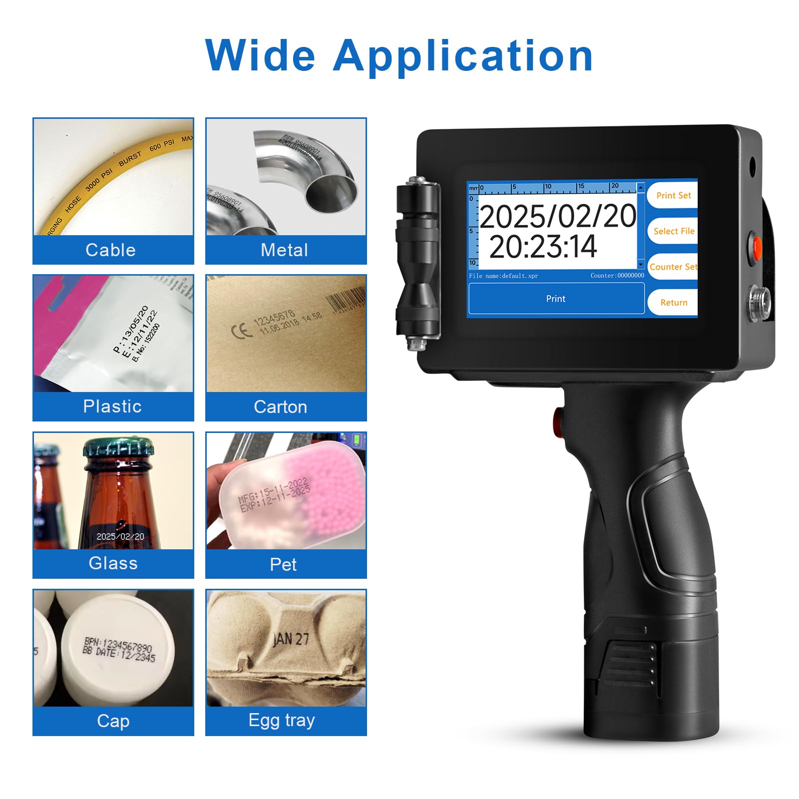 PEKOKO LB100 Smart Portable Handheld Inkjet Printer - Date/Batch Coding Machine for Wood, Acrylic, Metal & More | Touch Screen Adhesive Label Printer for Bottles, Cartons, Glass & Plastic | Ideal for Packaging, Inventory & Product Labeling