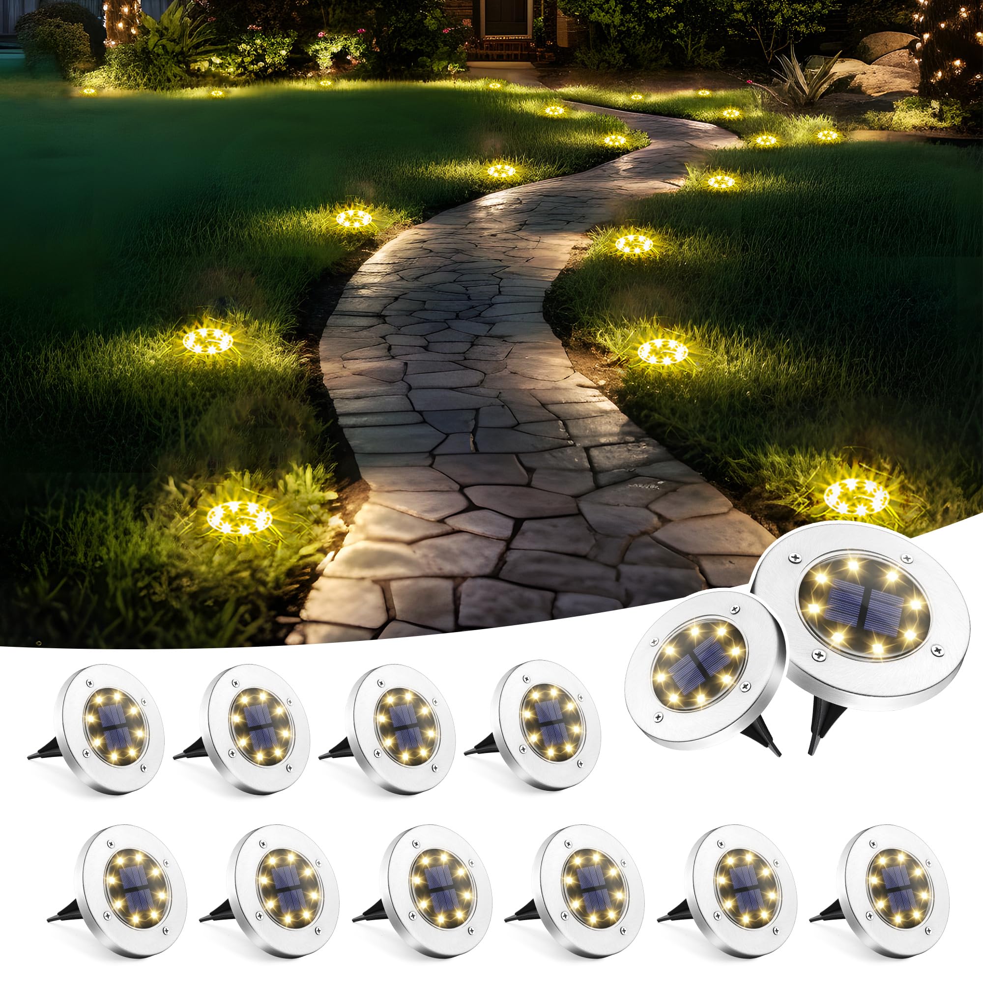 12 Pack SOLPEX Solar Powered Outdoor Lights - Waterproof Garden & Landscape Lighting for Pathway, Driveway, Patio, Backyard, Walkway (Warm White) | Perfect for Evening BBQs, Pool Parties & Holiday Decorations