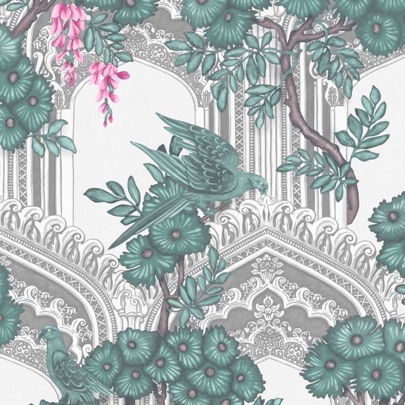 Cole and Son Babylon Wallpaper - Teal & Pink Floral Design for Living Room, Bedroom, or Office Decor
