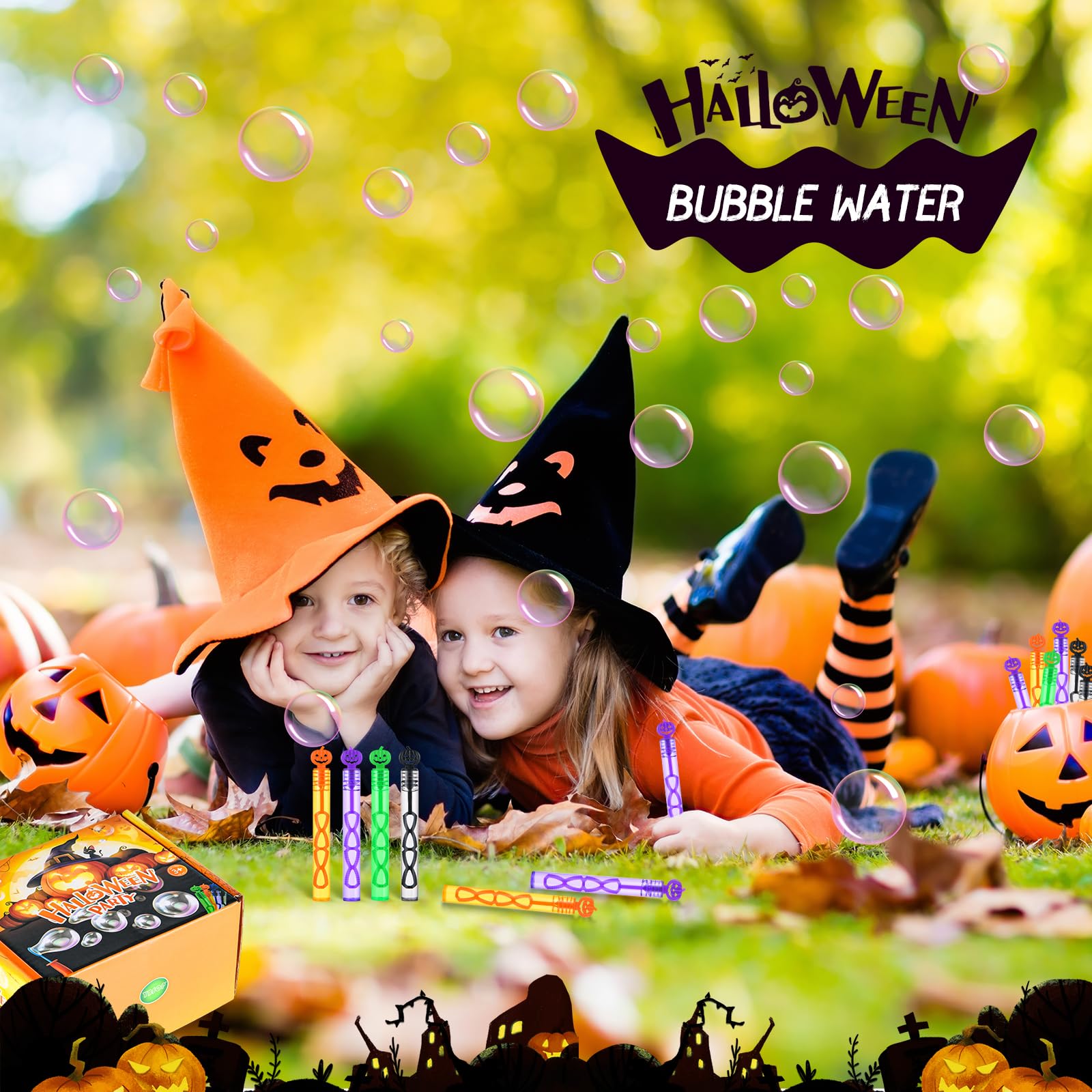 60 Pack Halloween Bubble Wands - Mini Bubble Blowers for Kids Party Favors, Classroom Prizes & Trick or Treat Gifts - Fun Halloween Party Supplies for Boys Girls & School Activities