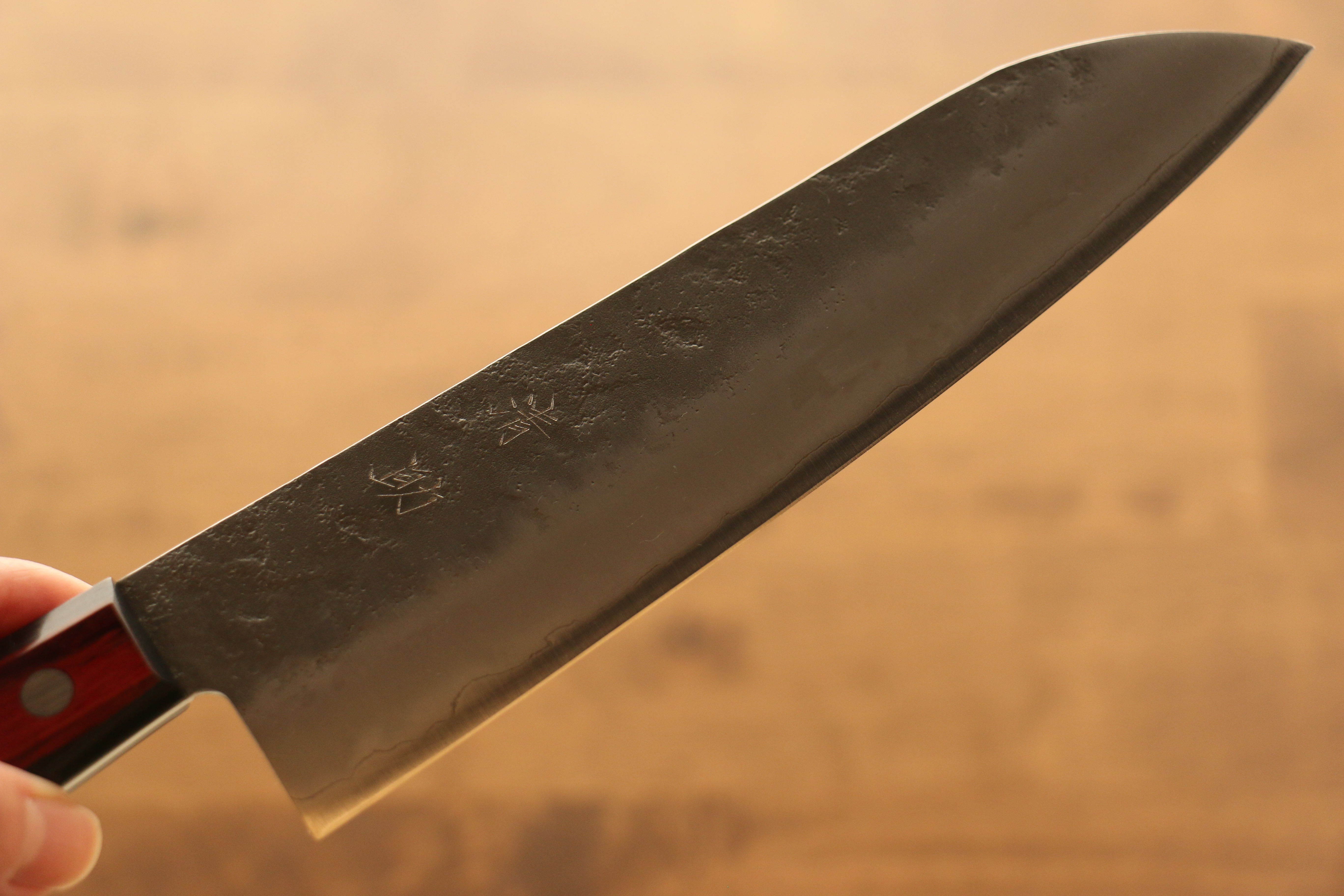 Premium Seisuke Silver Steel No.3 Nashiji Santoku Knife 180mm - Japanese Red Pakkawood Handle - Ideal for Slicing, Dicing & Chopping Vegetables, Meat & Fish