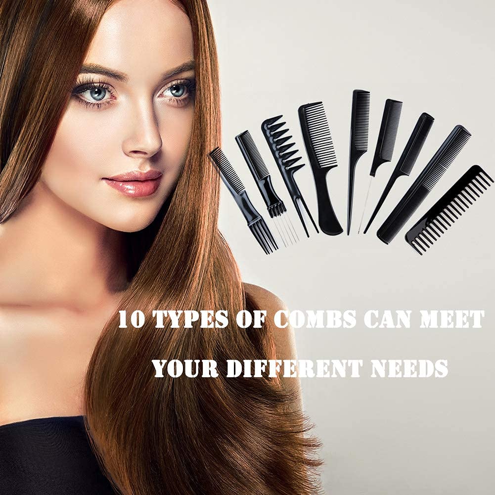 Glorica 16-Piece Hair Comb Set for Women & Men - 10 Combs & 6 Hair Clips Including Rat Tail, Teasing, Barber & Styling Combs - Professional Hair Styling Tools for Salon, Home & Travel Use