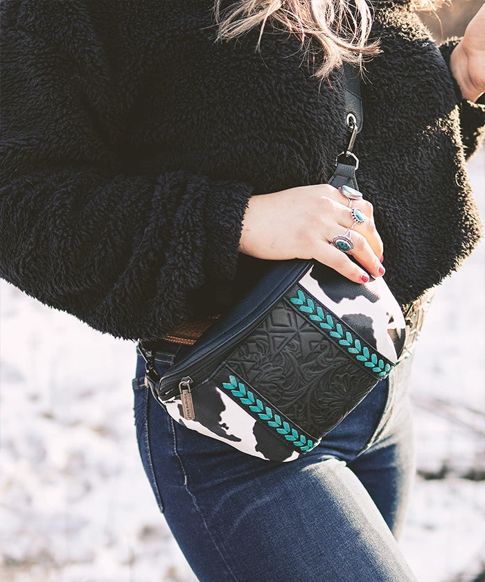 Montana West Floral Tooled Leather Fanny Pack for Women - Stylish Waist Bag with Adjustable Belt for Hiking, Travel & Outdoor Activities