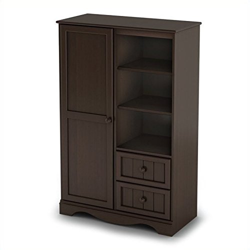 Pemberly Row Small Baby Dresser Chest with Door & Drawers - Espresso Brown Nursery Furniture for Baby Bedroom Organization & Storage