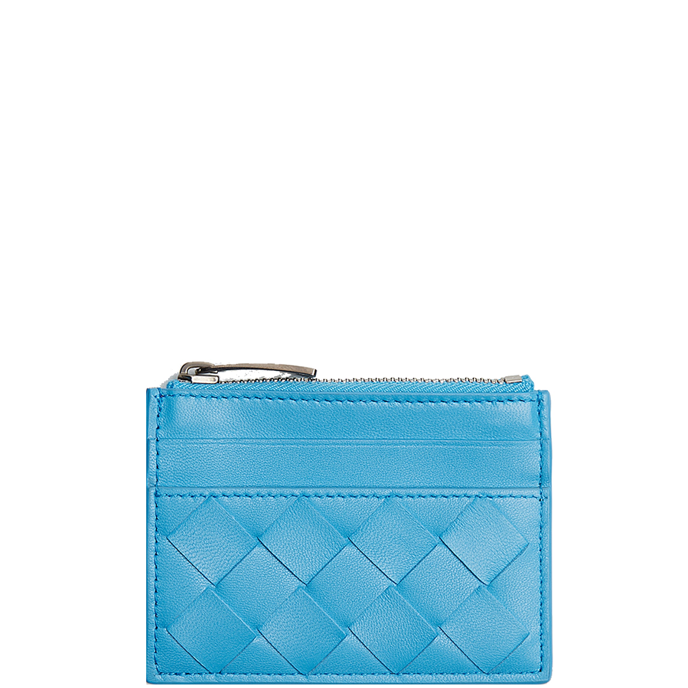 Flat Cardholder Zip Intrecciato Wallet - Slim RFID Blocking Leather Card Case for Men & Women | Perfect for Swimming Pool, Beach & Travel Essentials