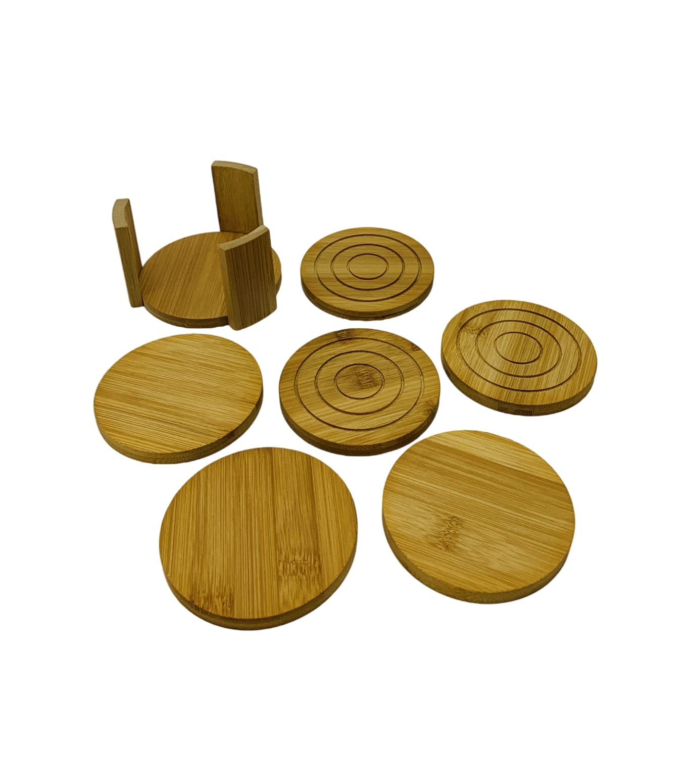 Premium Bamboo Drink Coaster Set with Holder - 6-Piece Natural Wood Coasters for Coffee Table (4.3 x 0.4 Inch) - Perfect for Home, Office, and Restaurant Use - Set of 10