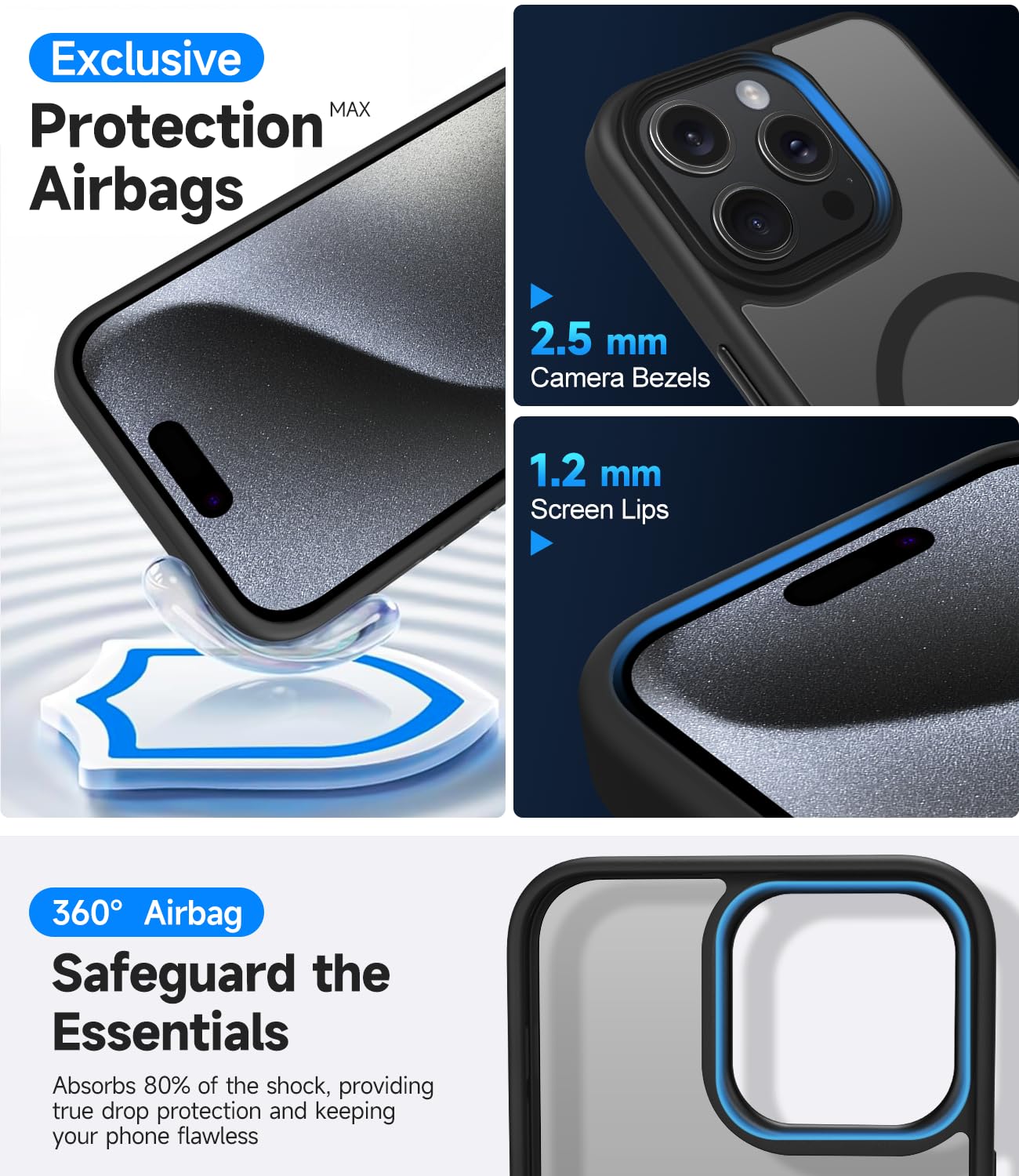 Mootobo iPhone 15 Pro Case 6.1 inch - 4-in-1 Magnetic Case with Built-in 2 HD Screen Protectors & Lens Protector | Magsafe Compatible Wireless Charging | Shockproof Protective Cover for Everyday Use, Travel & Outdoor Activities - Black