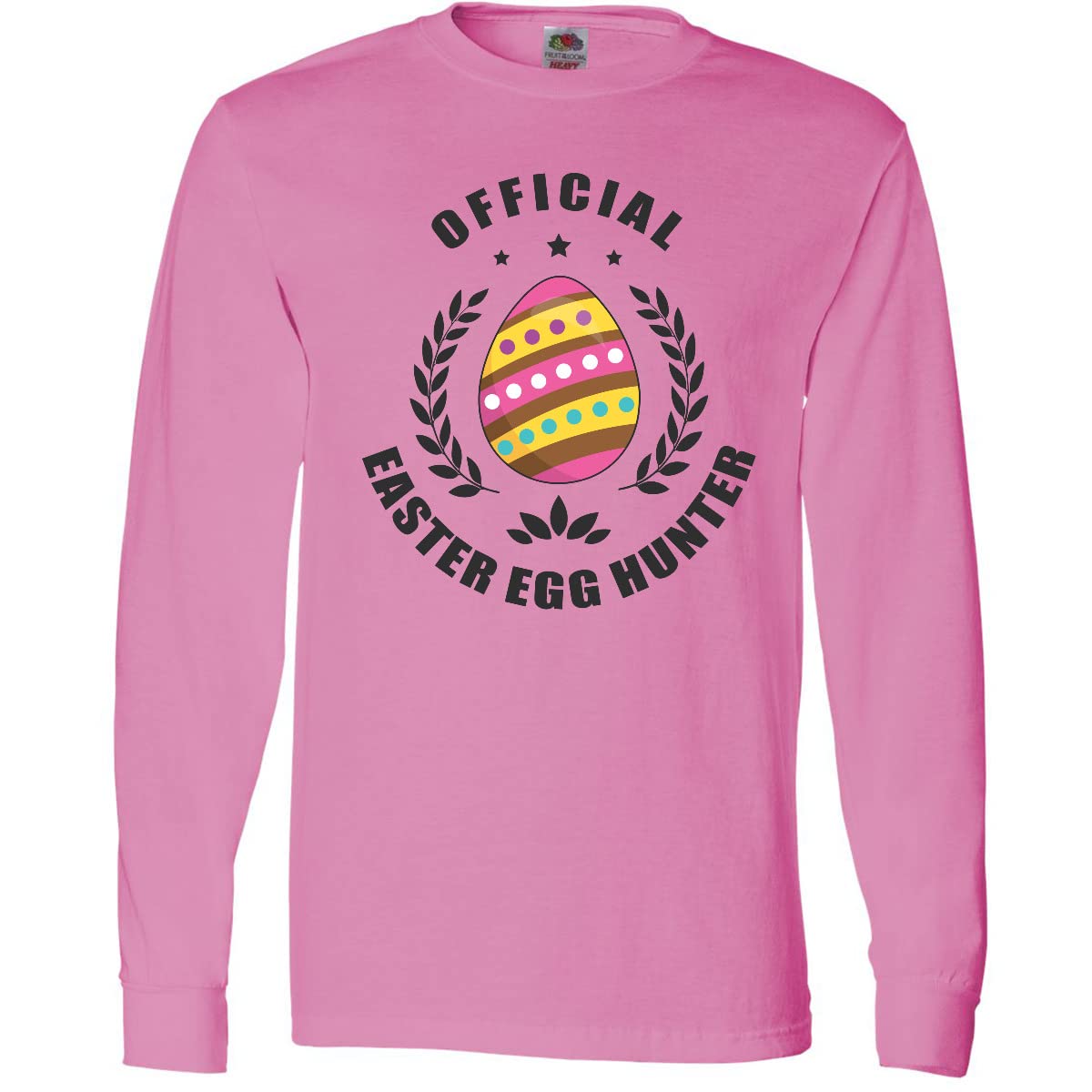 Inktastic Official Easter Egg Hunter with Stars and Laurels Long Sleeve T-Shirt - Comfortable Holiday Apparel for Easter Celebrations, Family Gatherings, and Spring Festivals
