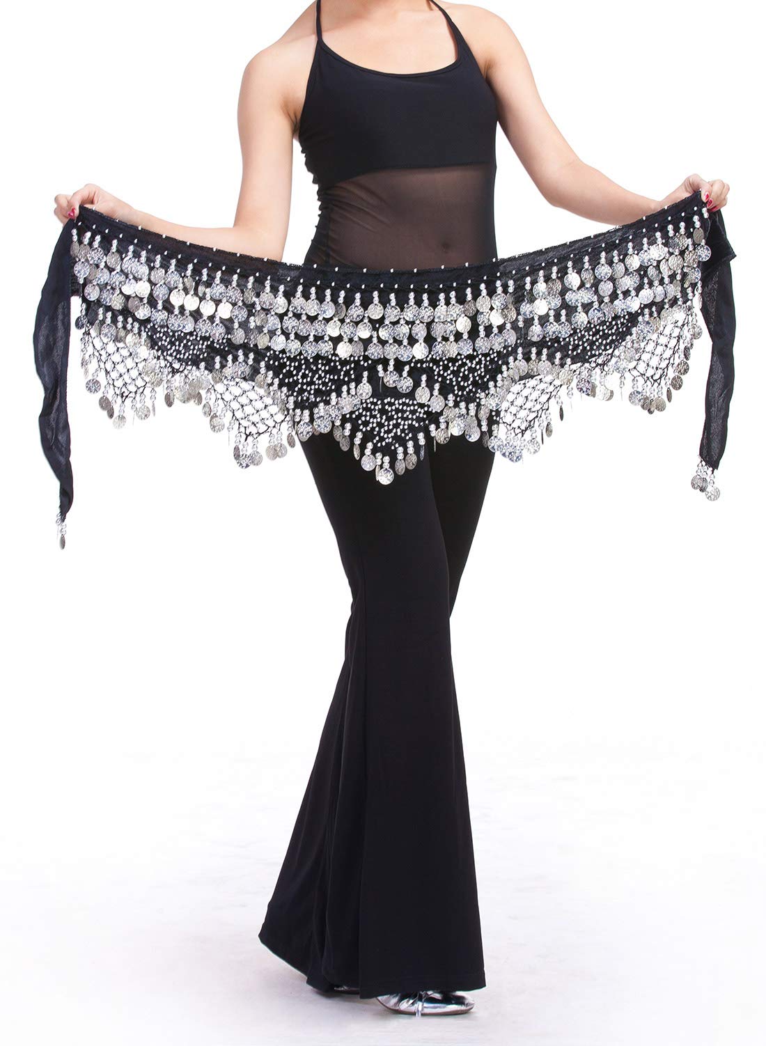 Aivtalk Women's Velvet Belly Dance Hip Scarf with 320 Coins - Perfect for Belly Dance Performances, Fitness Classes, and Cultural Events