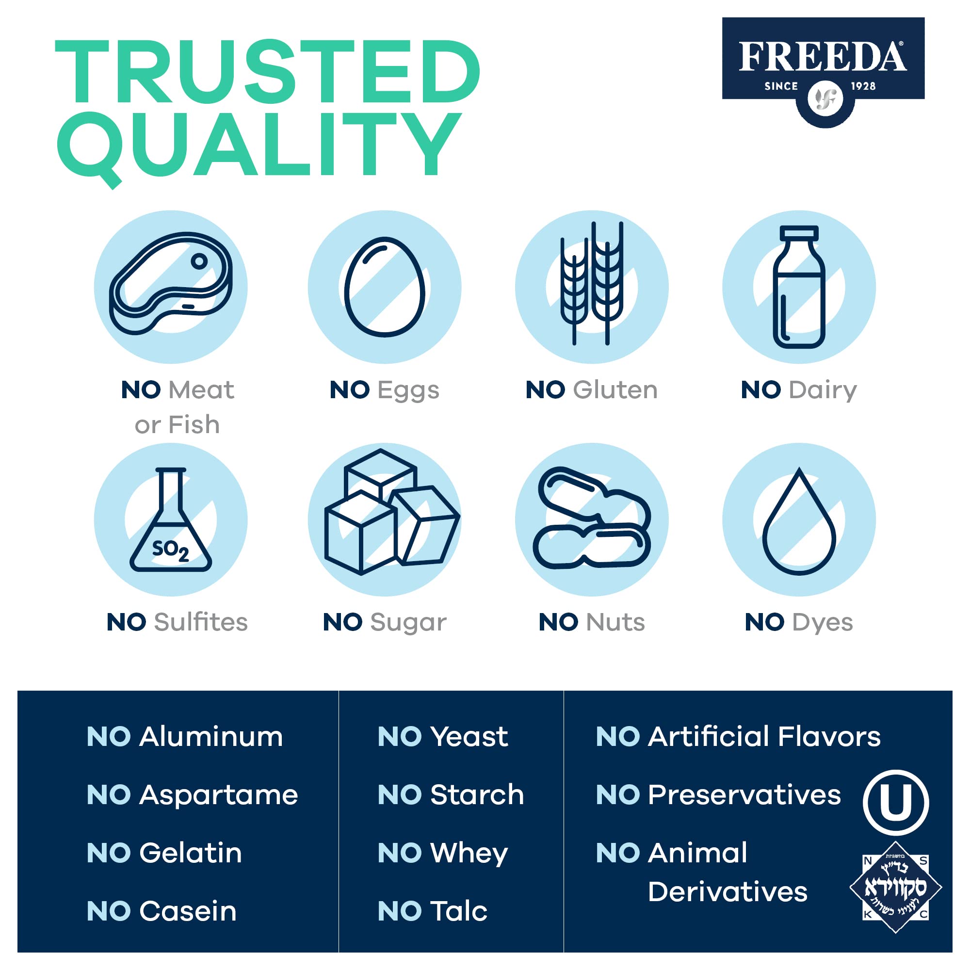 FREEDA One Daily Multivitamin Without Iron - Kosher Certified Iron-Free Multivitamin Supplement for Adults, Men & Women - 100 Capsules - Supports Energy, Immunity & Overall Health for Busy Lifestyles