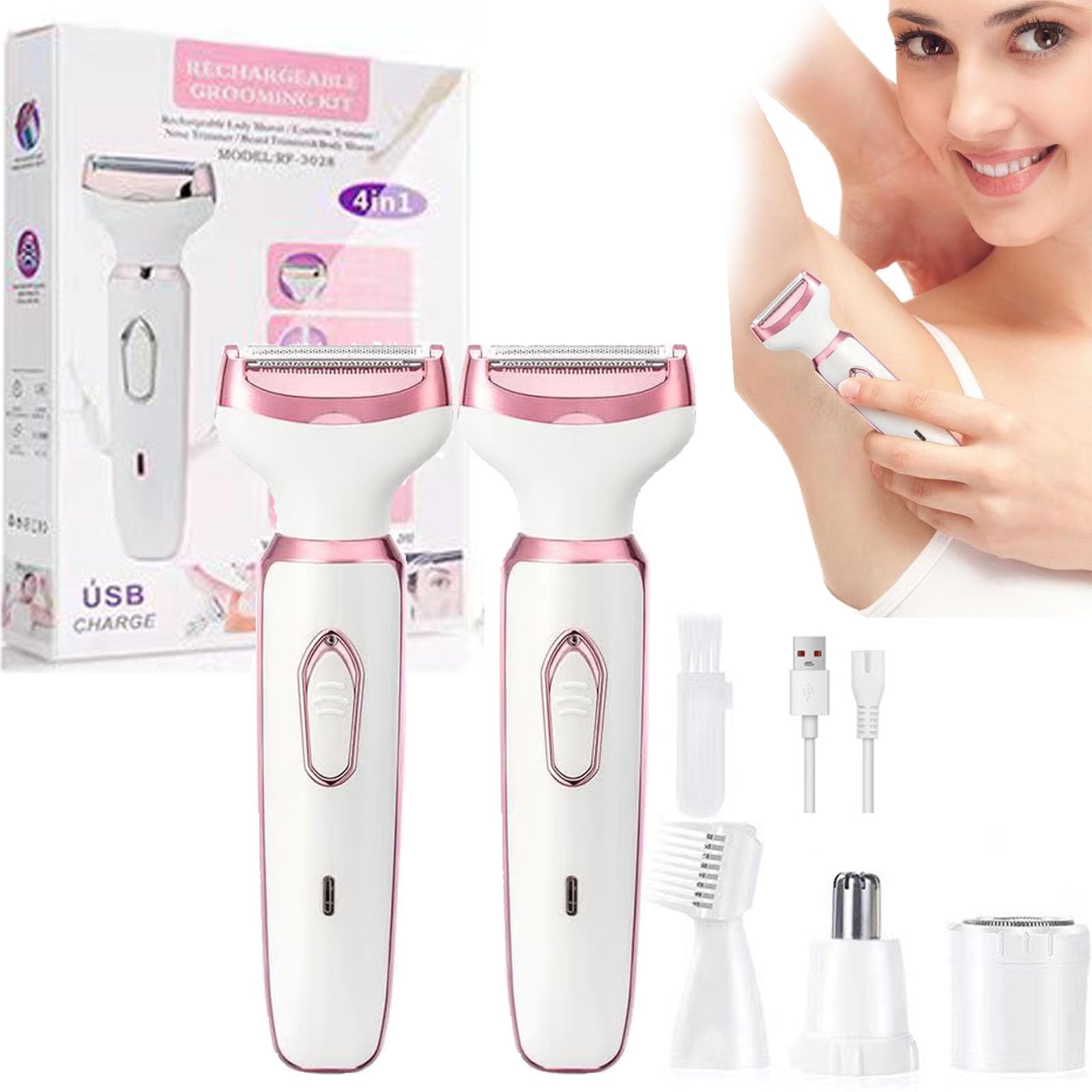 Taletseten 4-in-1 Rechargeable Electric Shaver for Women - Portable Hair Removal Epilator & Razor with Comfort Design (2 Pack) - Perfect for Travel, Bikini Line, Legs & Underarms Smoothing