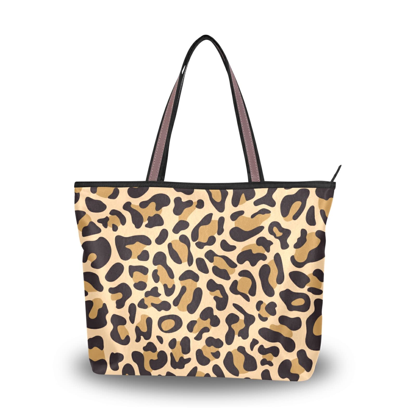 Leopard Print Tote Bag for Women - Reusable Zippered Shoulder Handbag, Fashionable Beach Bag for Travel, Work & Shopping