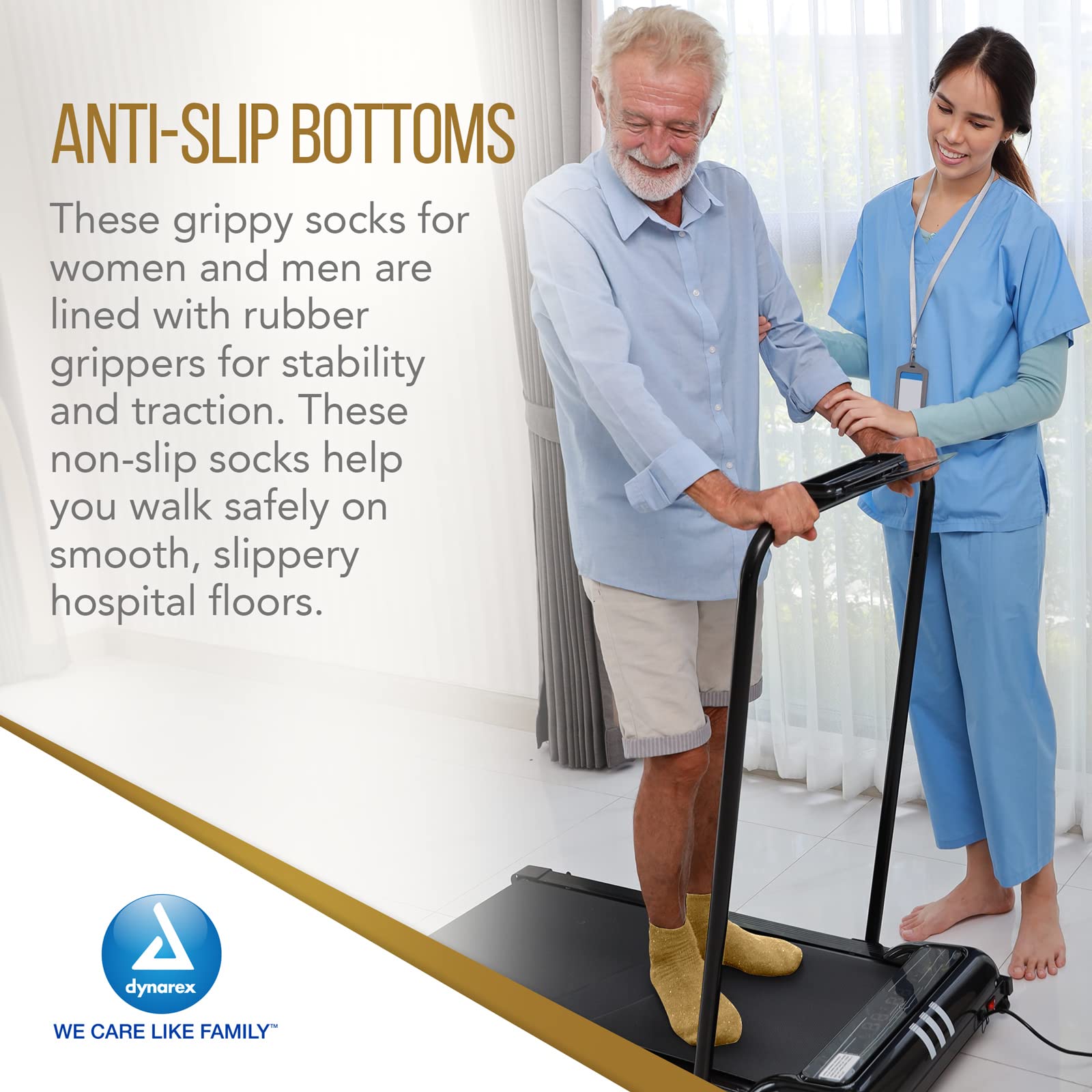 Dynarex Non-Slip Slipper Socks with Grips for Women & Men - Anti-Skid Hospital Socks with Elastic Band, Latex-Free Grip Socks (48 Pairs Bulk Pack) - Perfect for Hospital, Home Care, and Elderly Safety