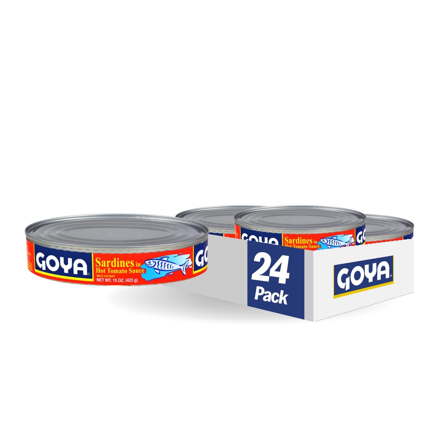 Goya Foods Sardines in Hot Tomato Sauce, 15 Oz (Pack of 24) - Canned Fish for Pantry Stock, Emergency Food Supply & Quick Meals