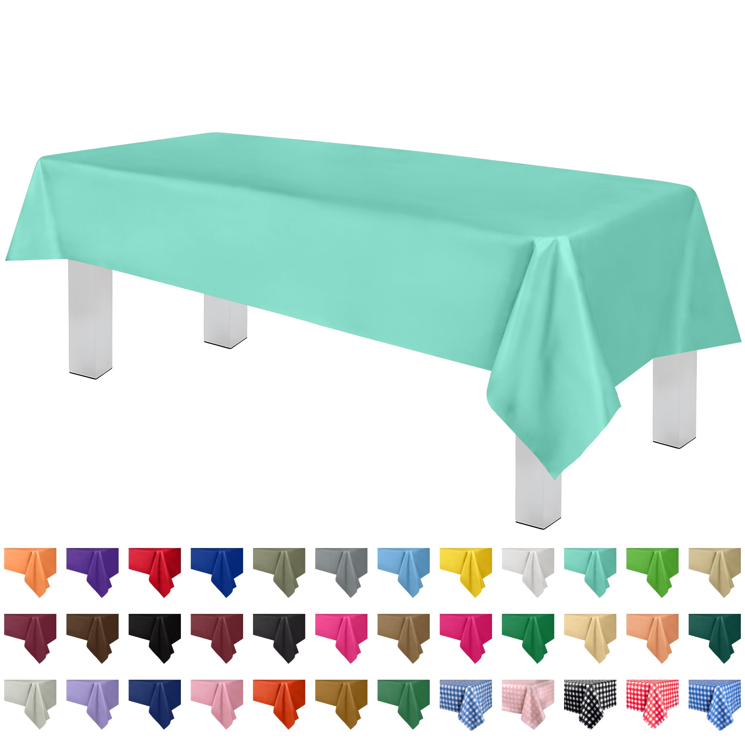 Premium Disposable Plastic Tablecloth (6 Pack) 54x108 Inch - Waterproof Rectangle Table Cover for Parties, Picnics & Events - Fits 6ft to 8ft Tables - Aqua Blue Plastic Table Cloth for Dining, BBQ, Birthday & Holiday Decorations
