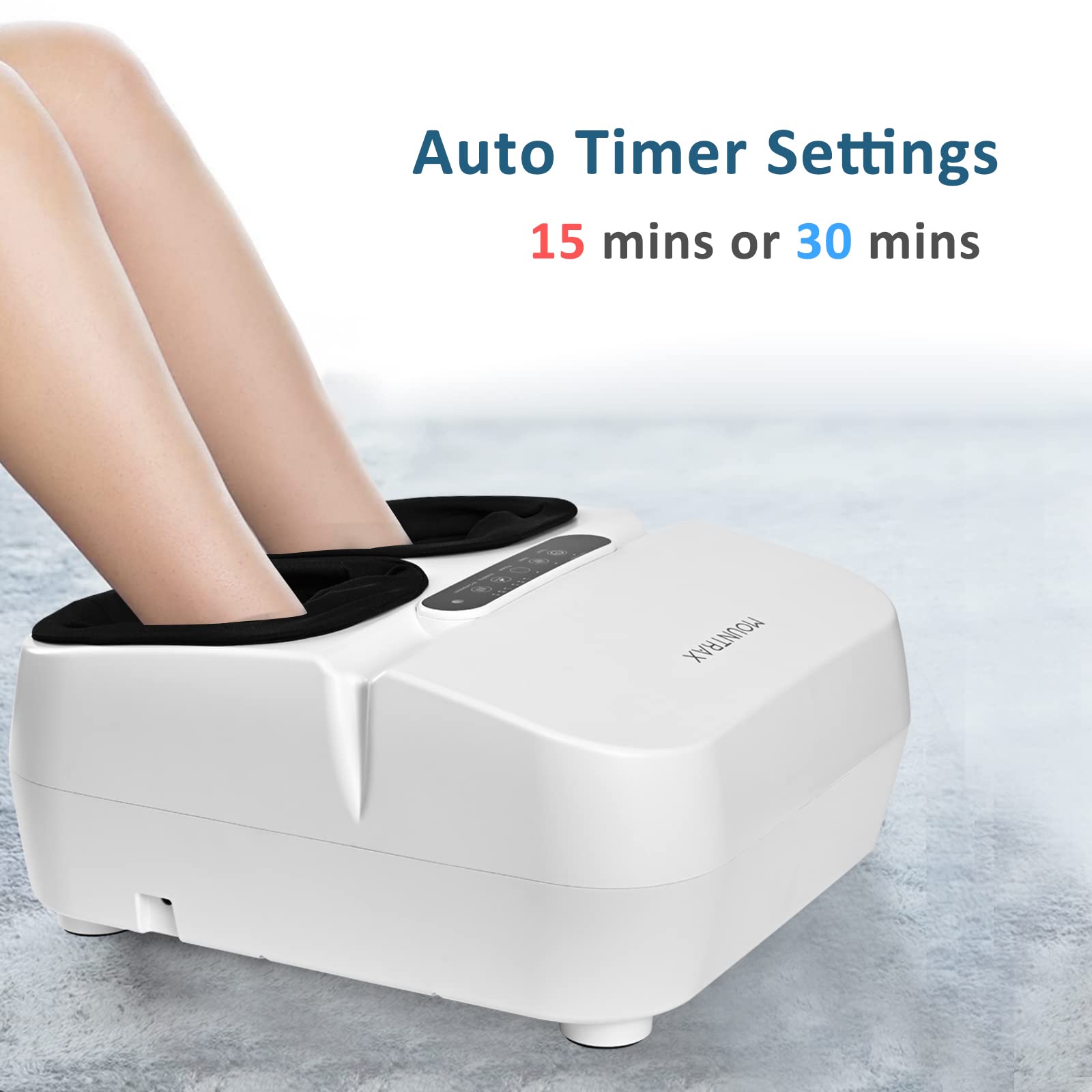 MOUNTRAX Shiatsu Foot Massager with Heat and Remote Control - Deep Kneading, Soothing Warmth for Men & Women - Fits Up to Size 12 Feet - Perfect for Relaxation After Work, Travel, or Home Spa (White)