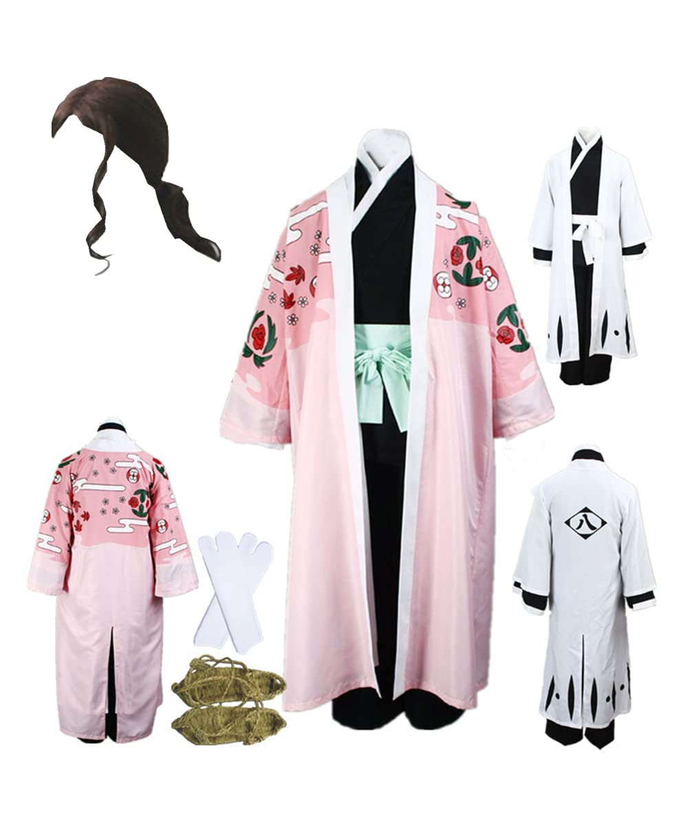 Anime Kyoraku Shunsui Captain Cosplay Costume - Men's Pink & Black Kimono Suit for Halloween, Conventions & Cosplay Events | Official Licensed Anime Outfit
