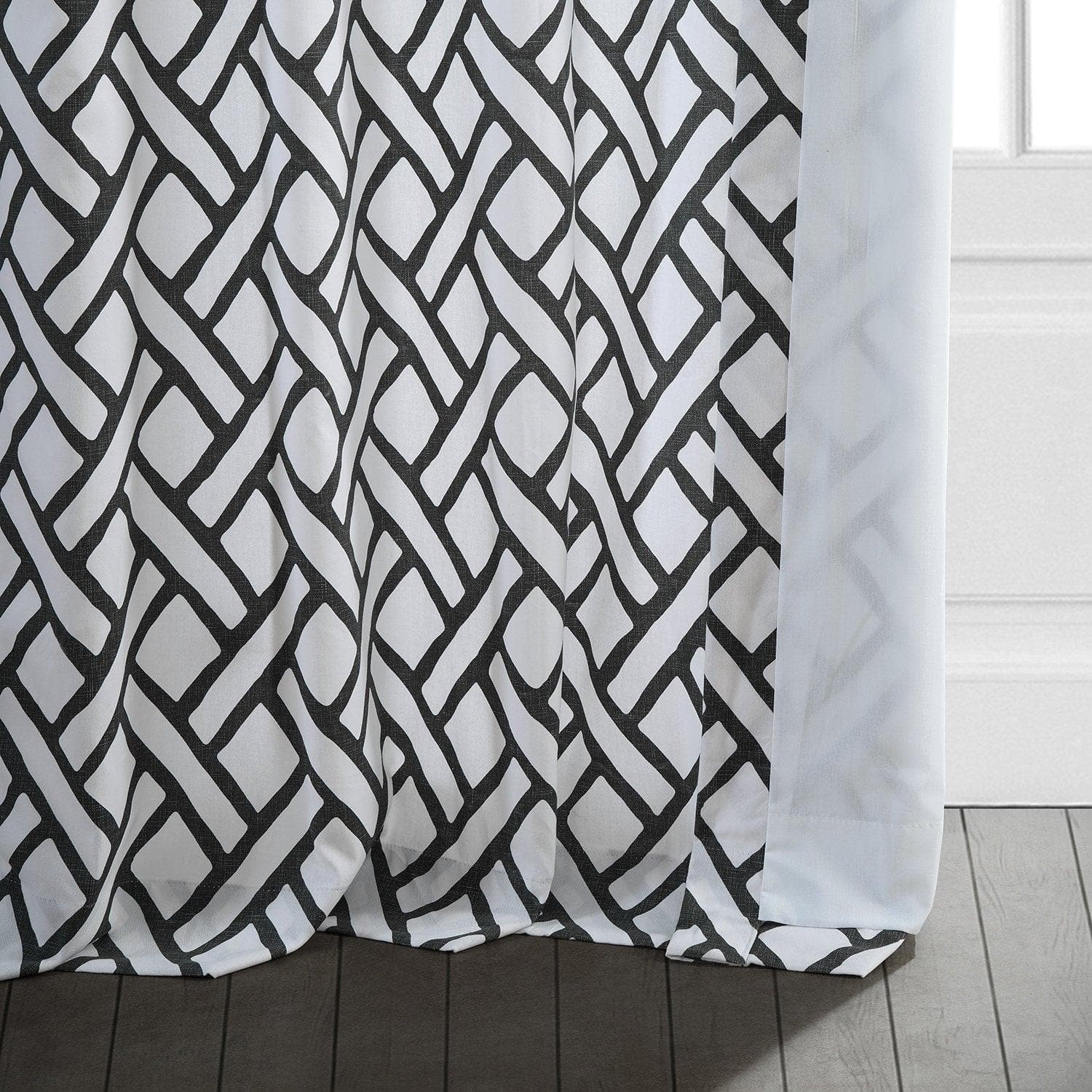 Black Geometric Printed Cotton Room Darkening Curtains for Bedroom & Living Room - Modern Home Decor, Light Blocking Window Treatments for Better Sleep & Privacy