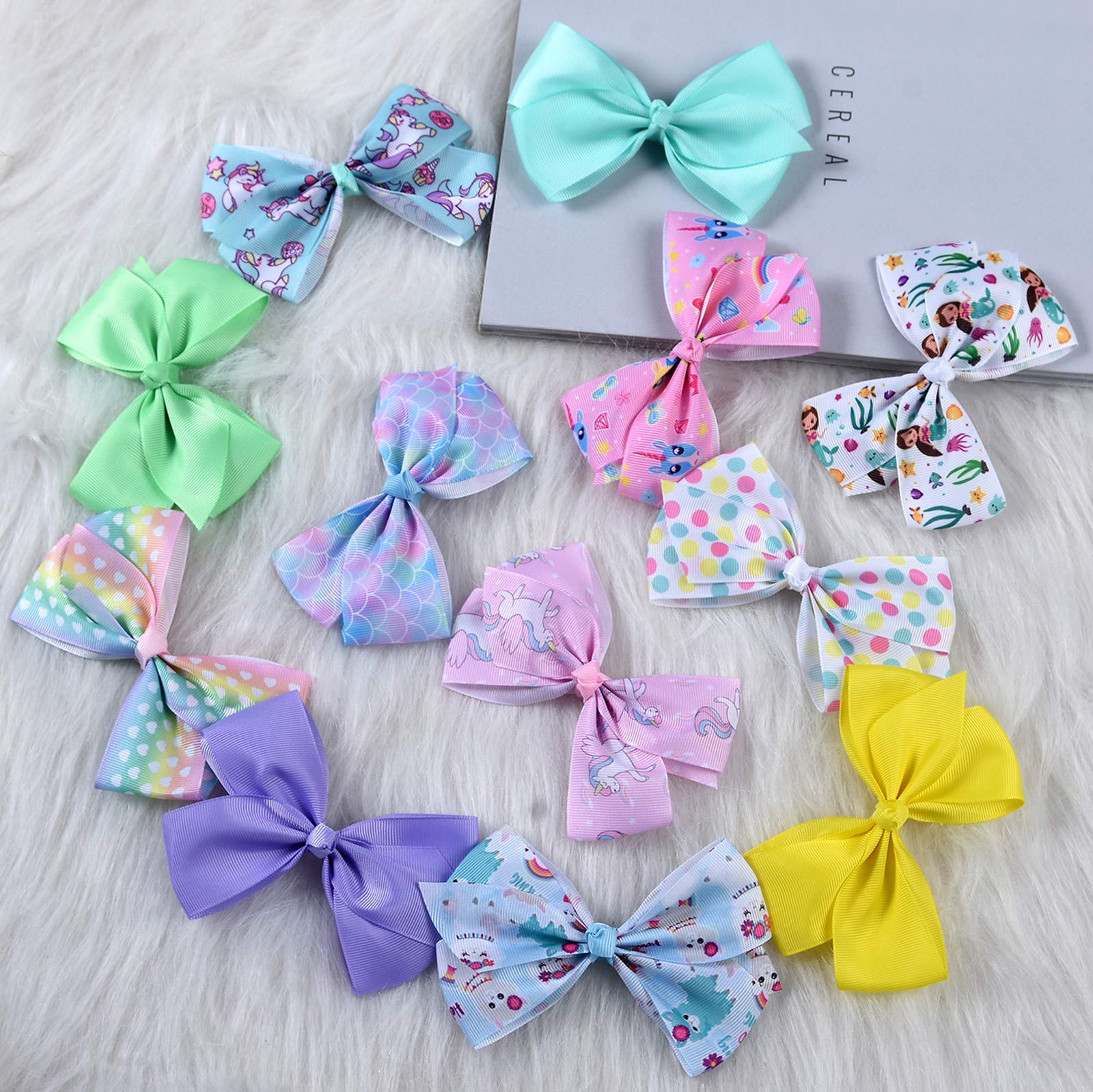 5 Inch Grosgrain Ribbon Hair Bows for Girls - 12 Pack Colorful Hair Clips & Accessories - Perfect for School, Parties, and Everyday Style