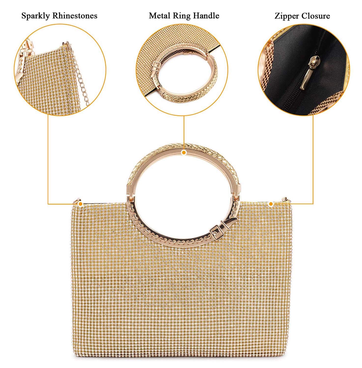 UBORSE Rhinestone Crystal Clutch Purse for Women - Sparkling Evening Bag with Ring Handle for Wedding, Party, Prom & Cocktail Events - Elegant Accessory for Special Occasions